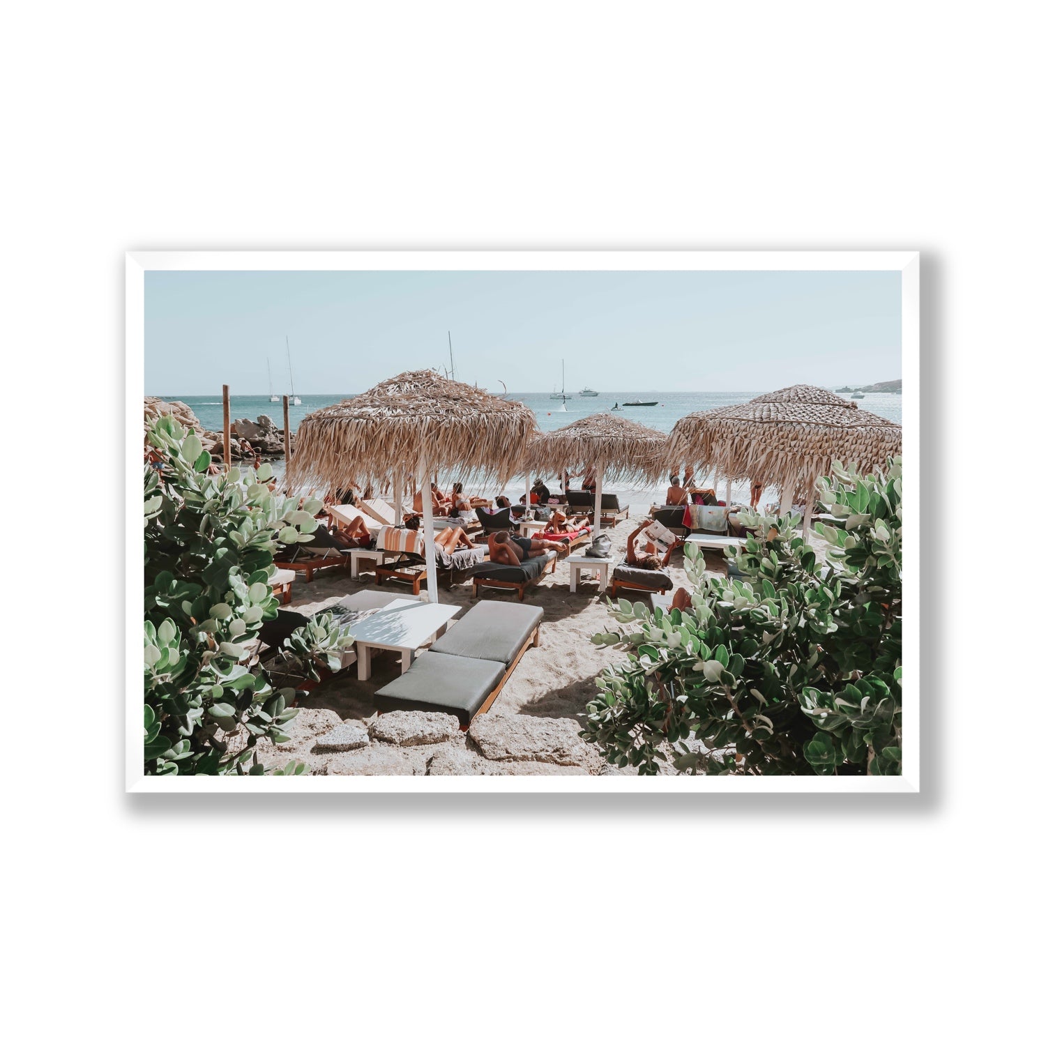 Greek Haven Mykonos Greek island coastal wall art Gallery full-bleed fine art print in white frame