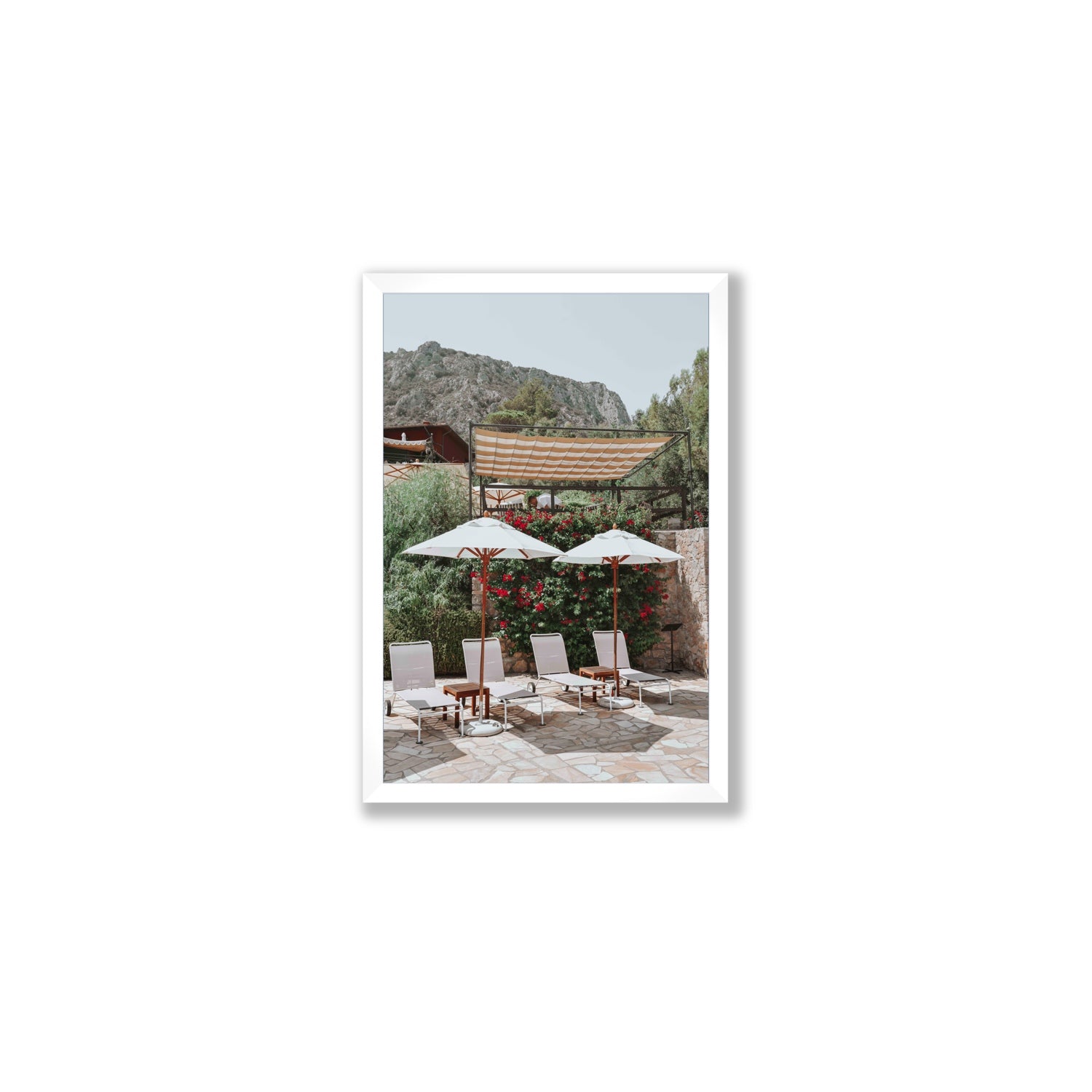 Shades of Leisure Tuscany coastal Italian wall art Medium full-bleed fine art print in white frame