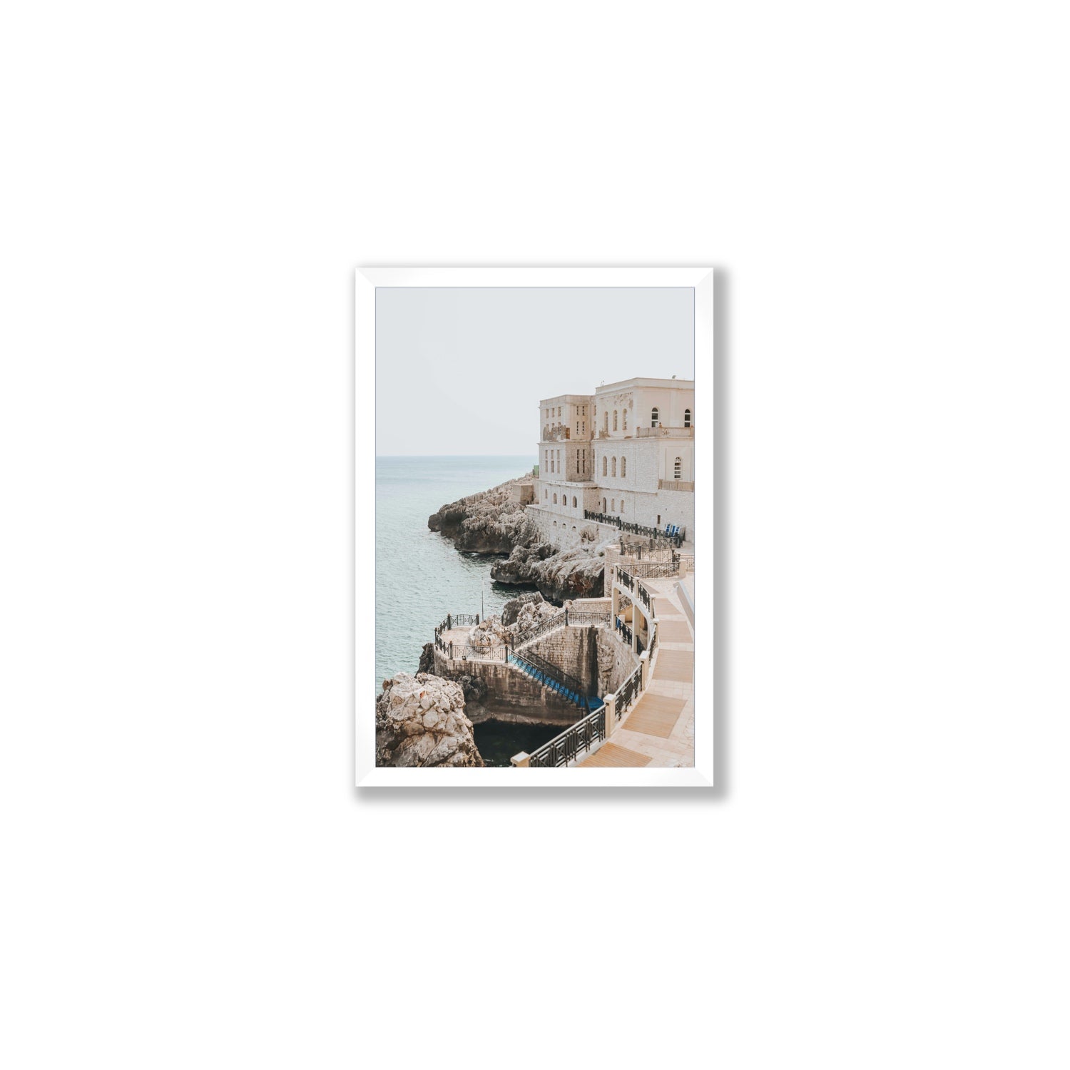 Santa Cesarea Puglia Italian coastal wall art Medium full-bleed fine art print in white frame