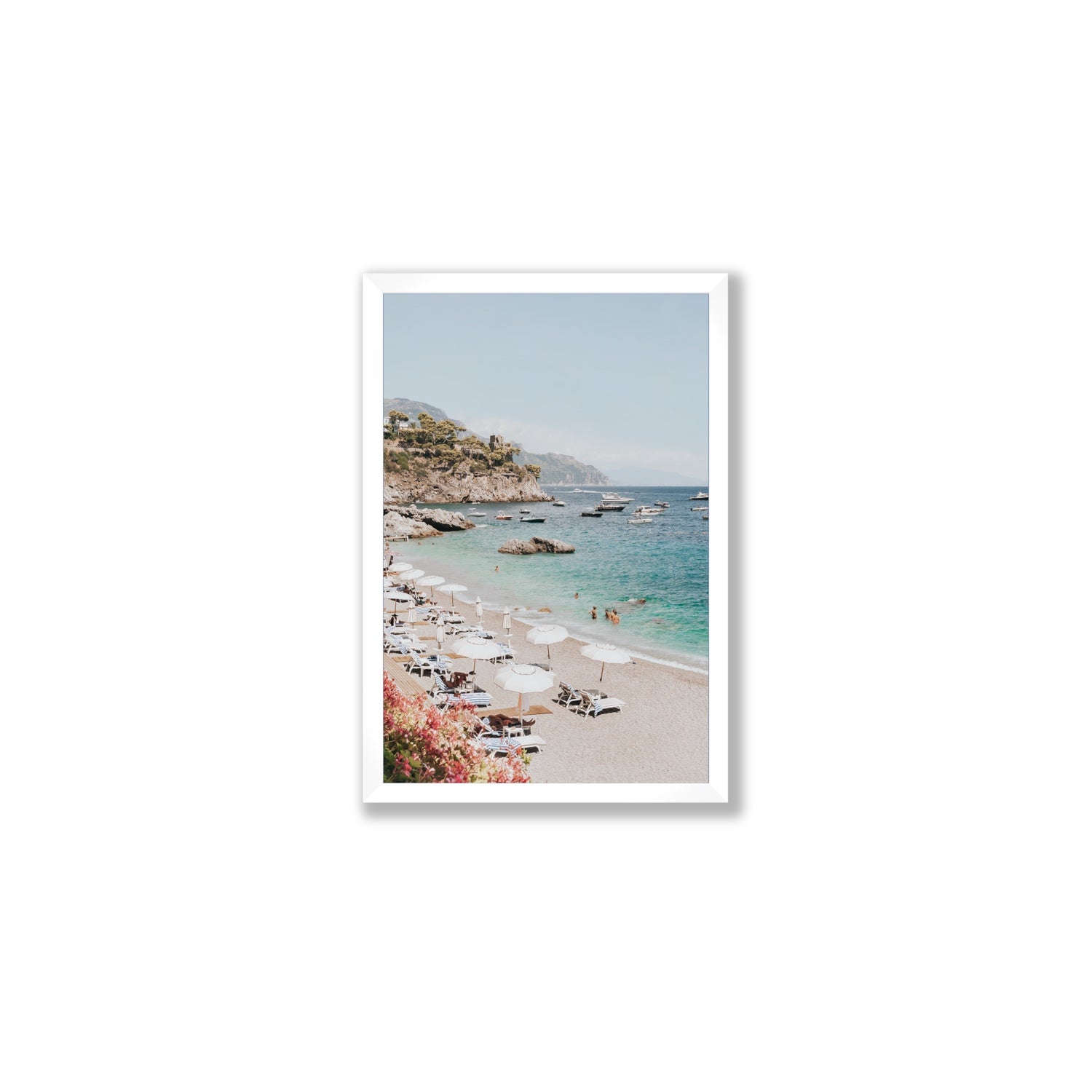 Seaview Refuge Amalfi coastal wall art medium full-bleed fine art print in white frame