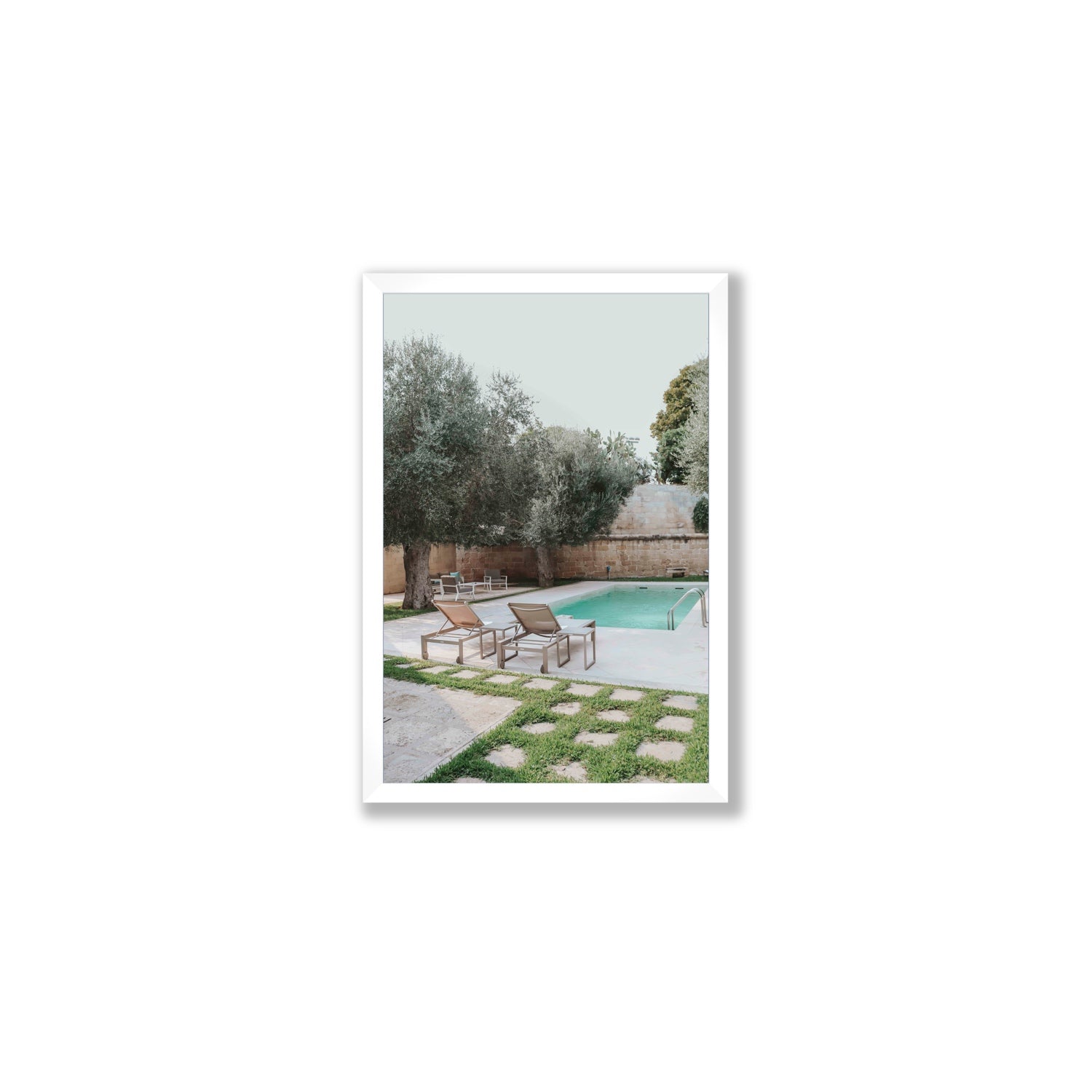 Olive Oasis Puglia Mediterranean wall art Medium full-bleed fine art print in white frame