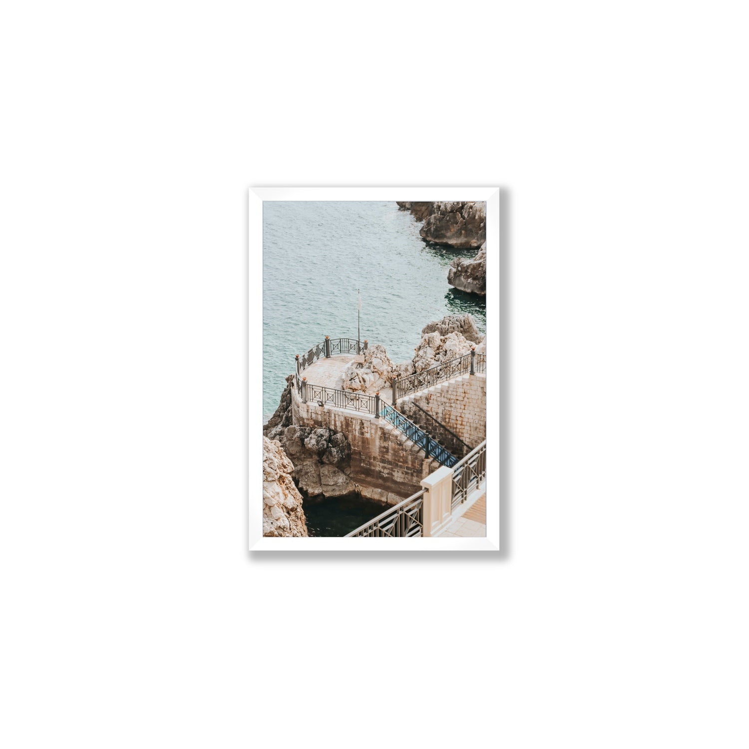 Tidal Staircase Puglia coastal Italian wall art Medium full-bleed fine art print in white frame