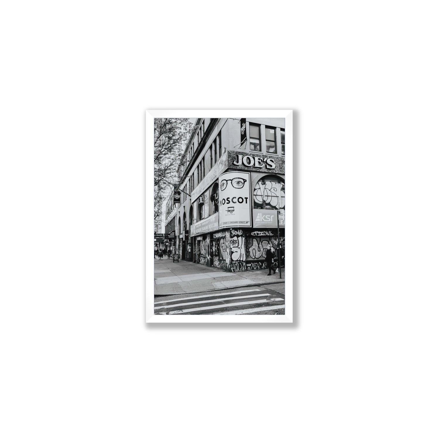 Lower East Side Murals New York NYC Black & White wall art Medium full-bleed fine art print in white frame