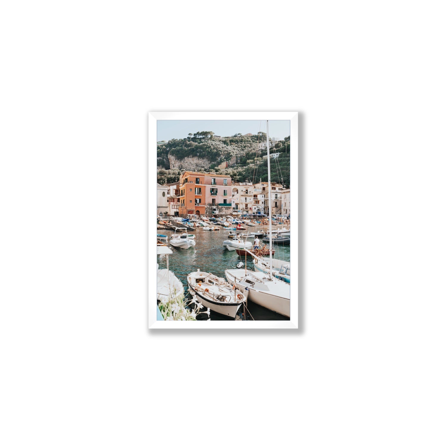 Marina Grande Sorrento coastal Italian wall art Medium full-bleed fine art print in white frame