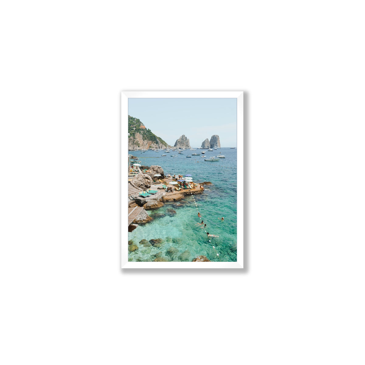 Summertime Blues Capri Mediterranean wall art Medium full-bleed fine art print in white frame