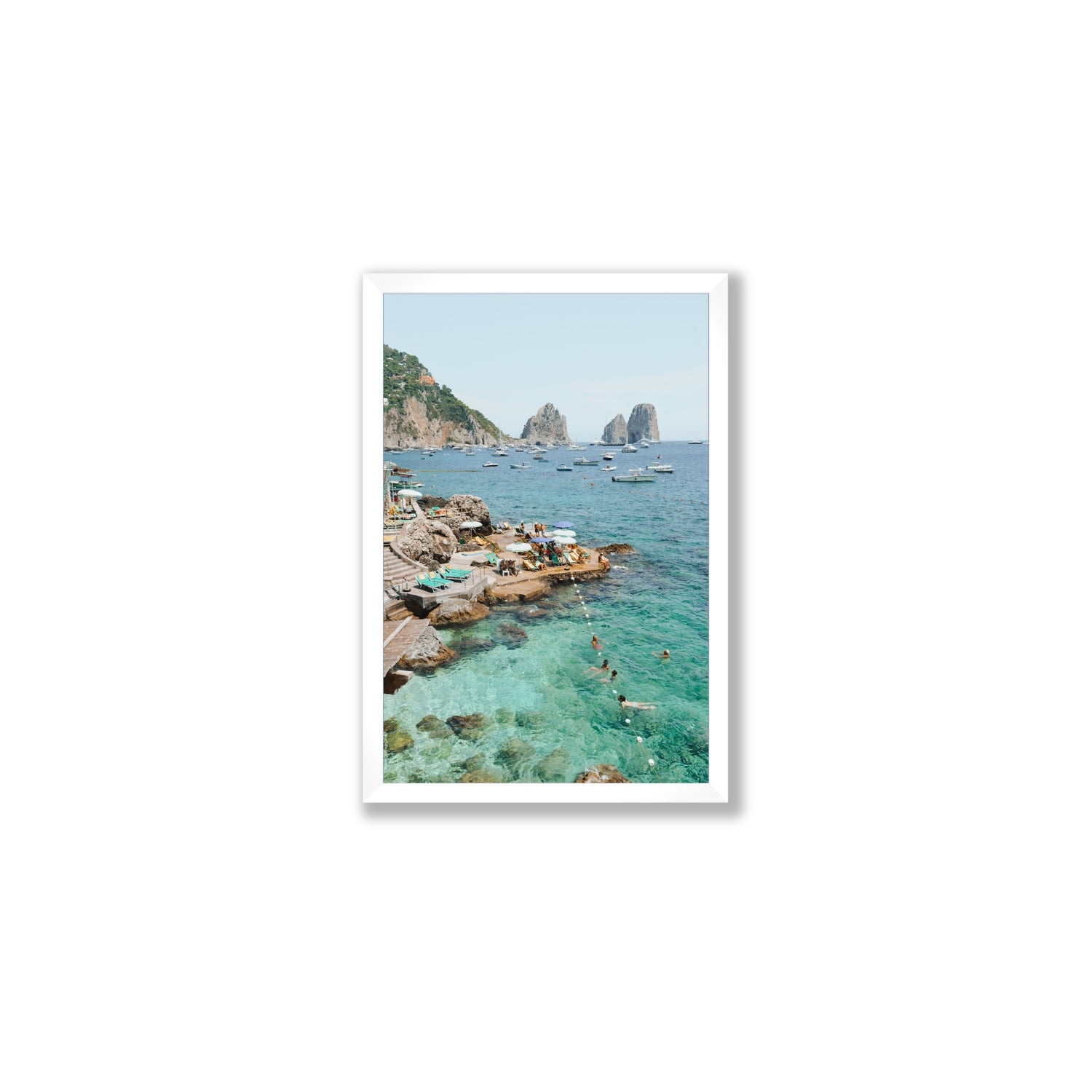 Summertime Blues Capri Mediterranean wall art Medium full-bleed fine art print in white frame