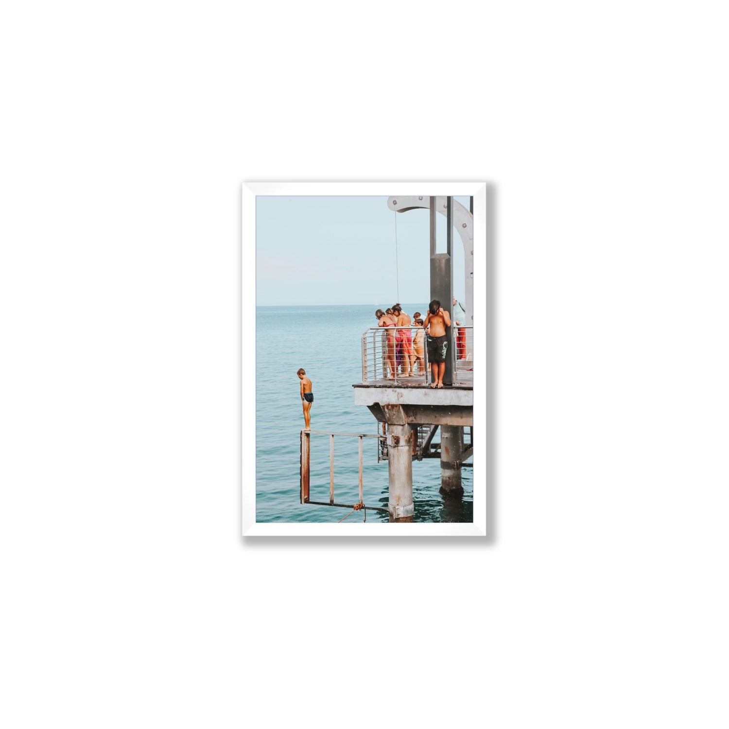 Golden Boy Alassio coastal decor wall art Medium full-bleed fine art print in white frame