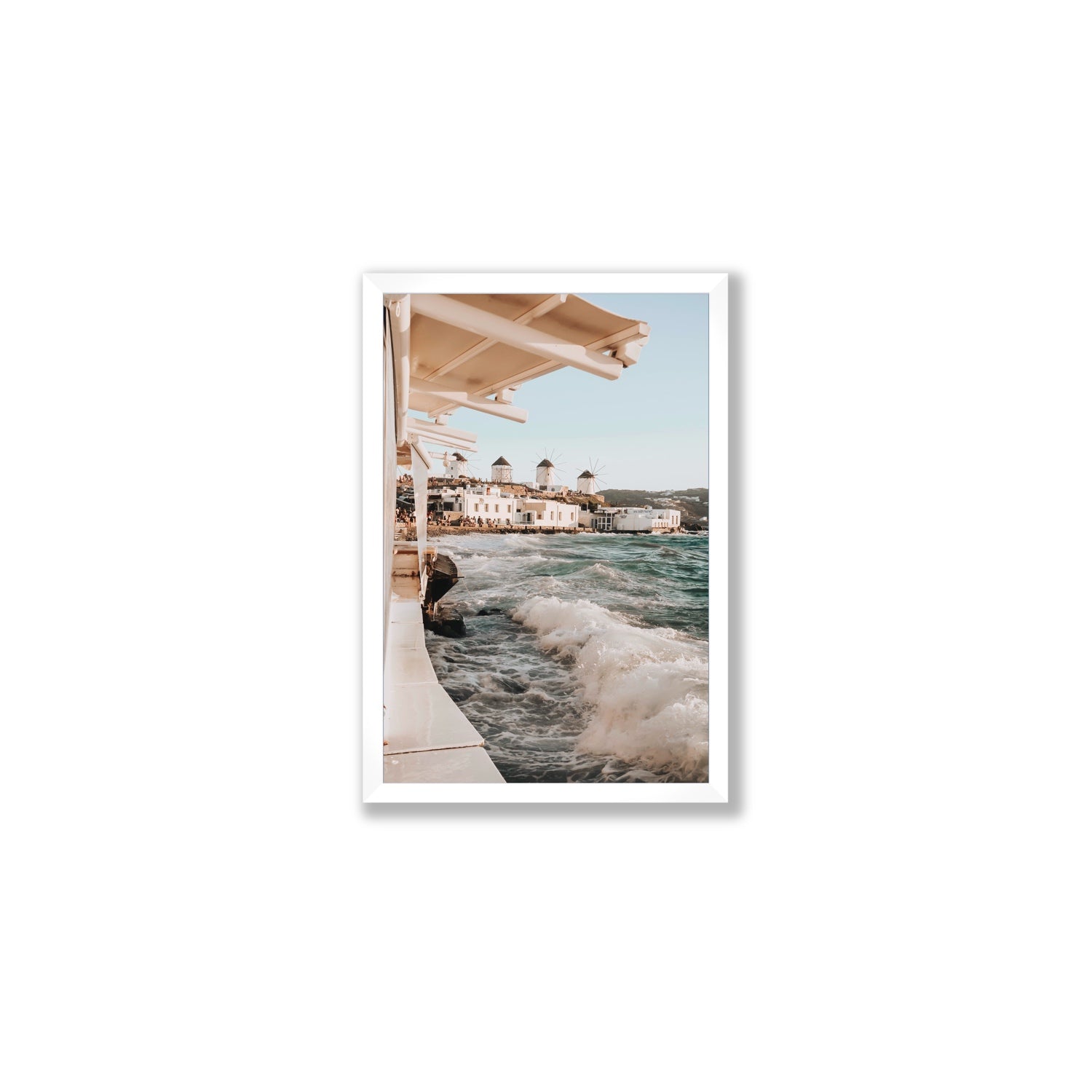 Windmills Mykonos Greek island wall art Medium full-bleed fine art print in white frame
