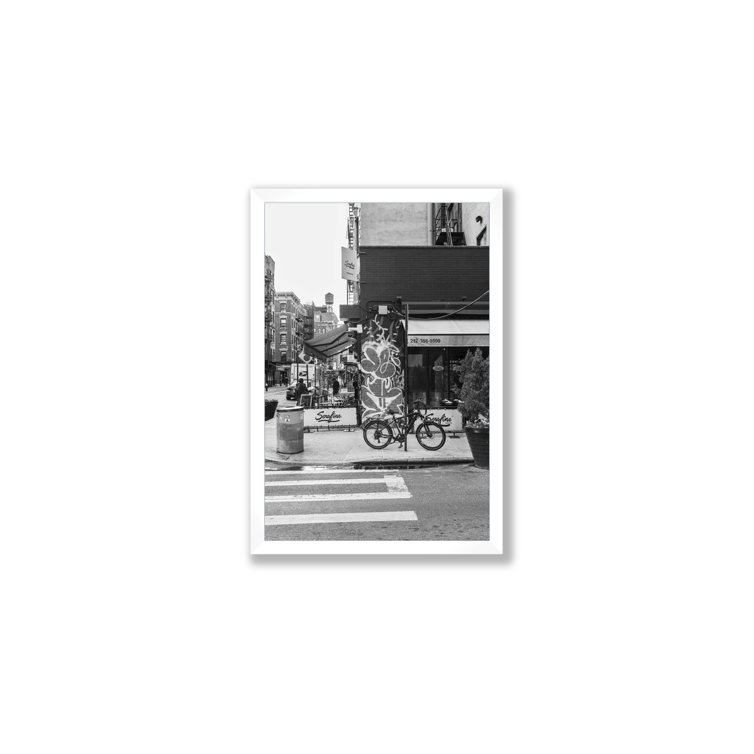 Cafe Canvas New York NYC Black & White wall art Medium fine art canvas in white frame view 2