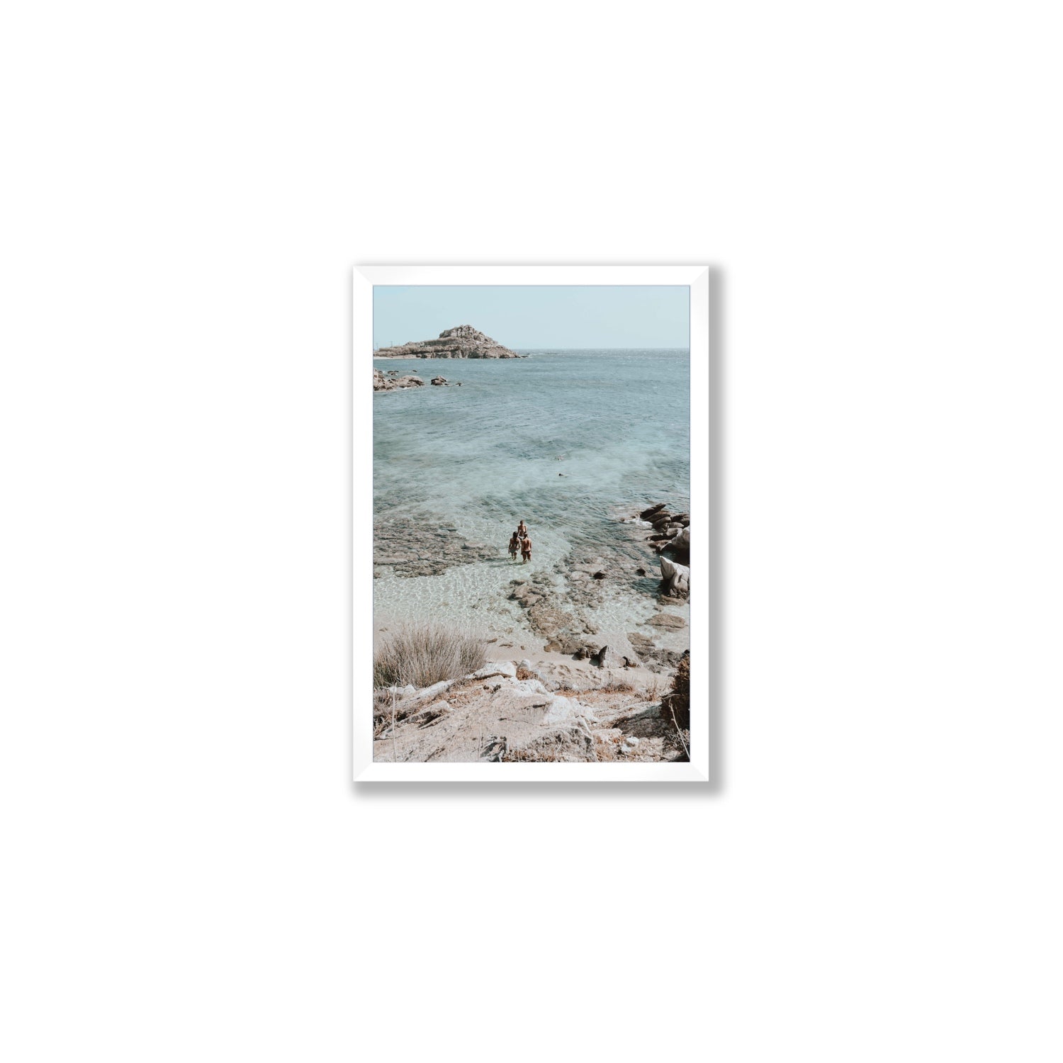 Island Life Mykonos coastal Greek island wall art Medium full-bleed fine art print in white frame