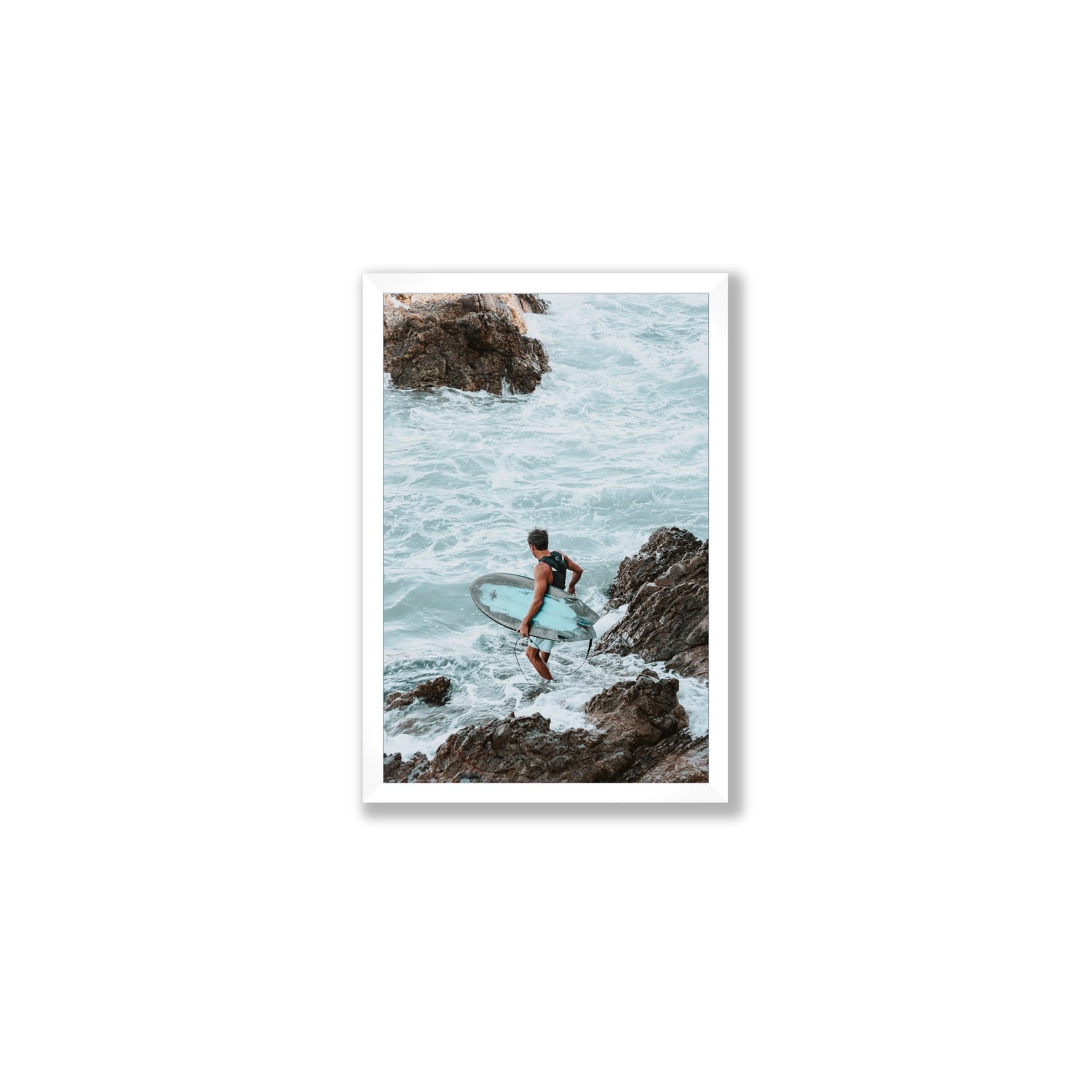 Into The Soup Byron Bay Surf coastal wall art Medium full-bleed fine art print in white frame