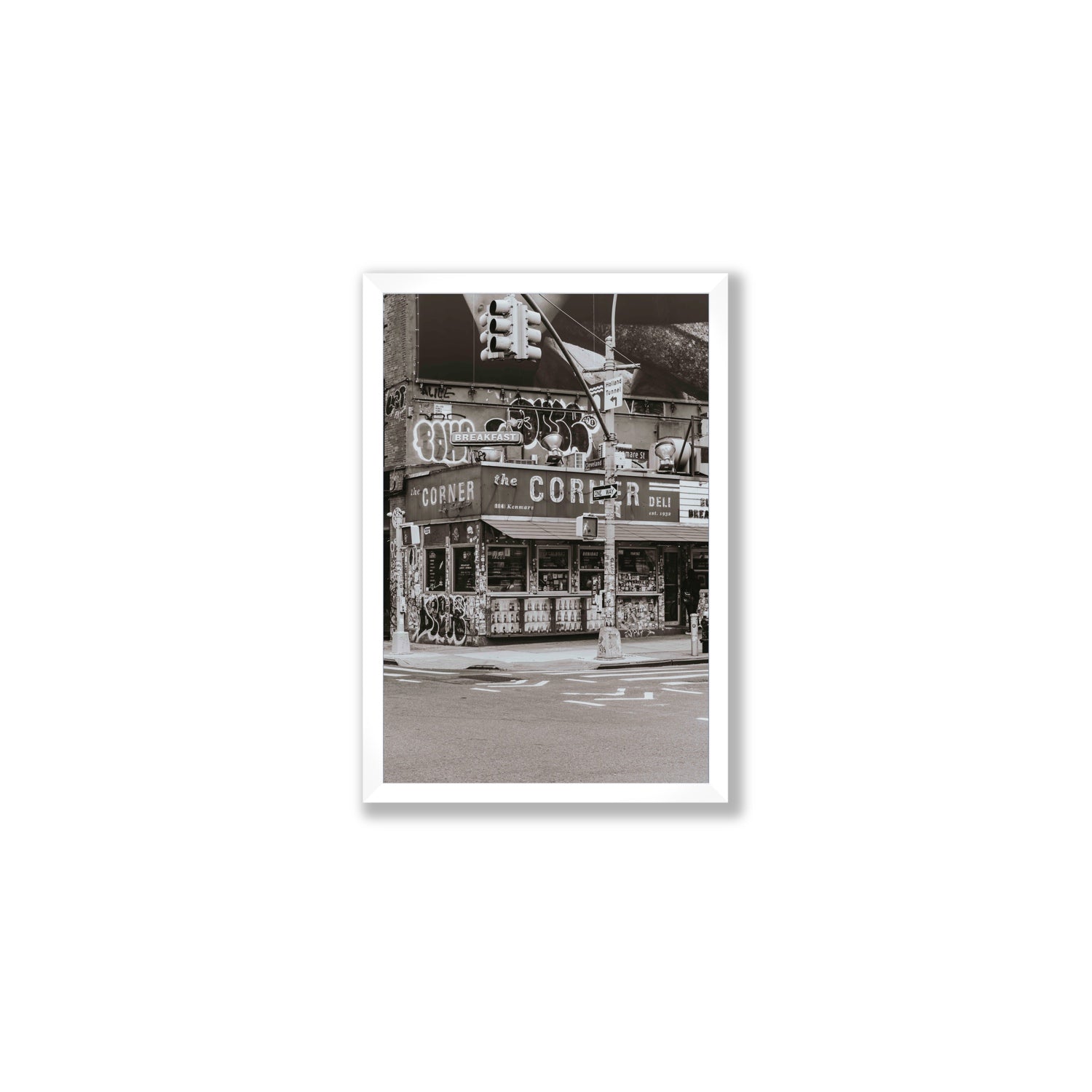 Soho Deli New York NYC Black & White wall art Medium full-bleed fine art print in white frame