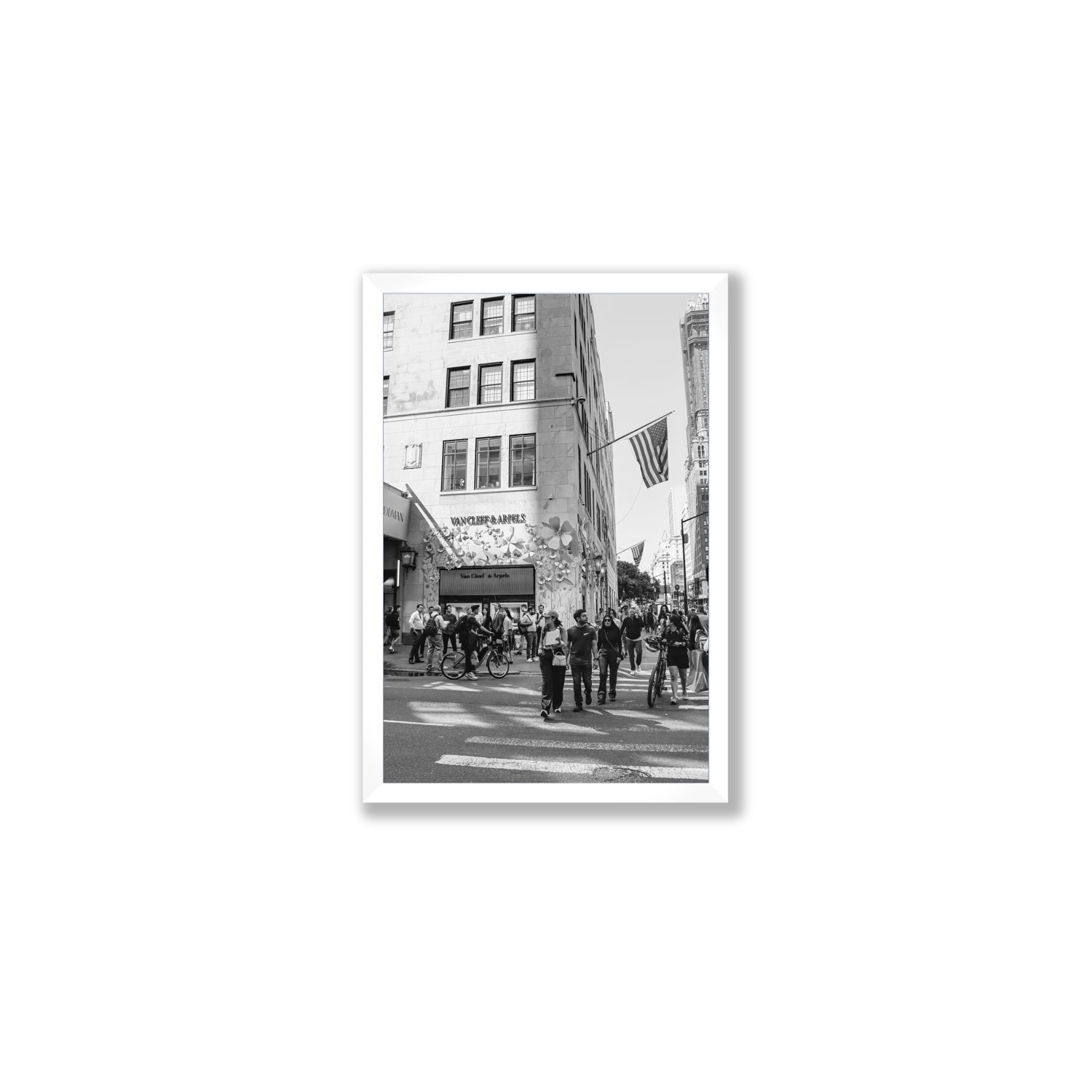 Sidewalk Shuffle New York NYC Black & White wall art Medium full-bleed fine art print in white frame