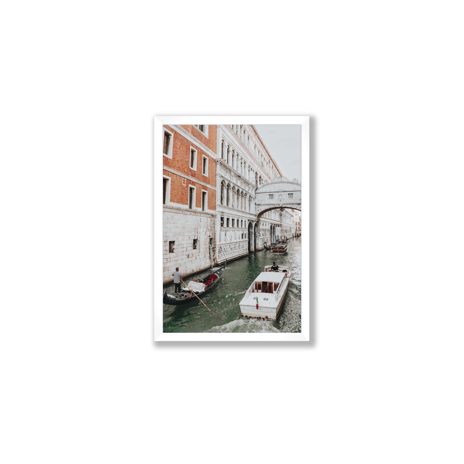 Under the Bridge Venice Gondola Italian wall art Medium full-bleed fine art print in white frame