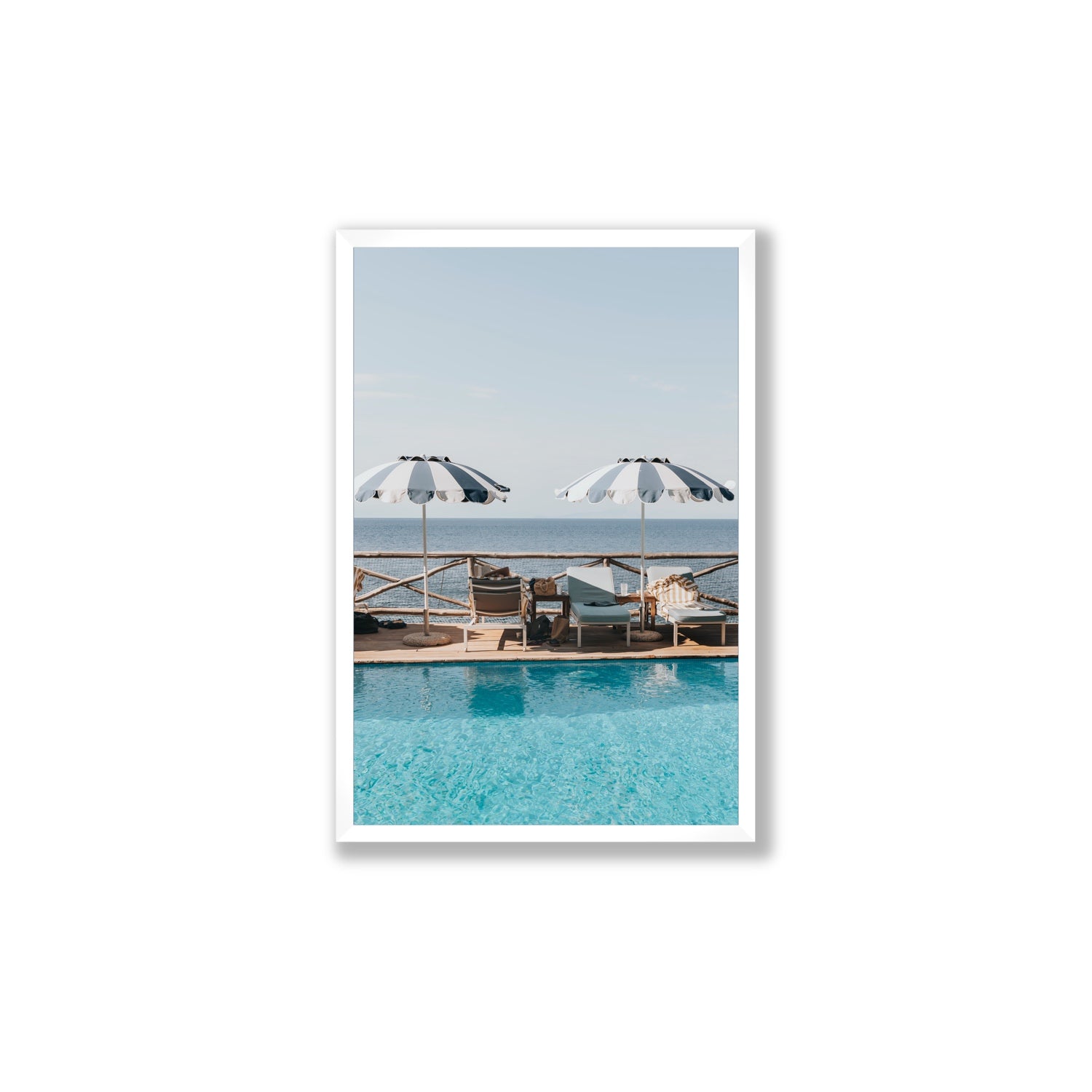 Beach Retreat fine art print, Ischia, Italy, european beach clubs artwork, Large, White Frame · Full Bleed, Fine Art Print