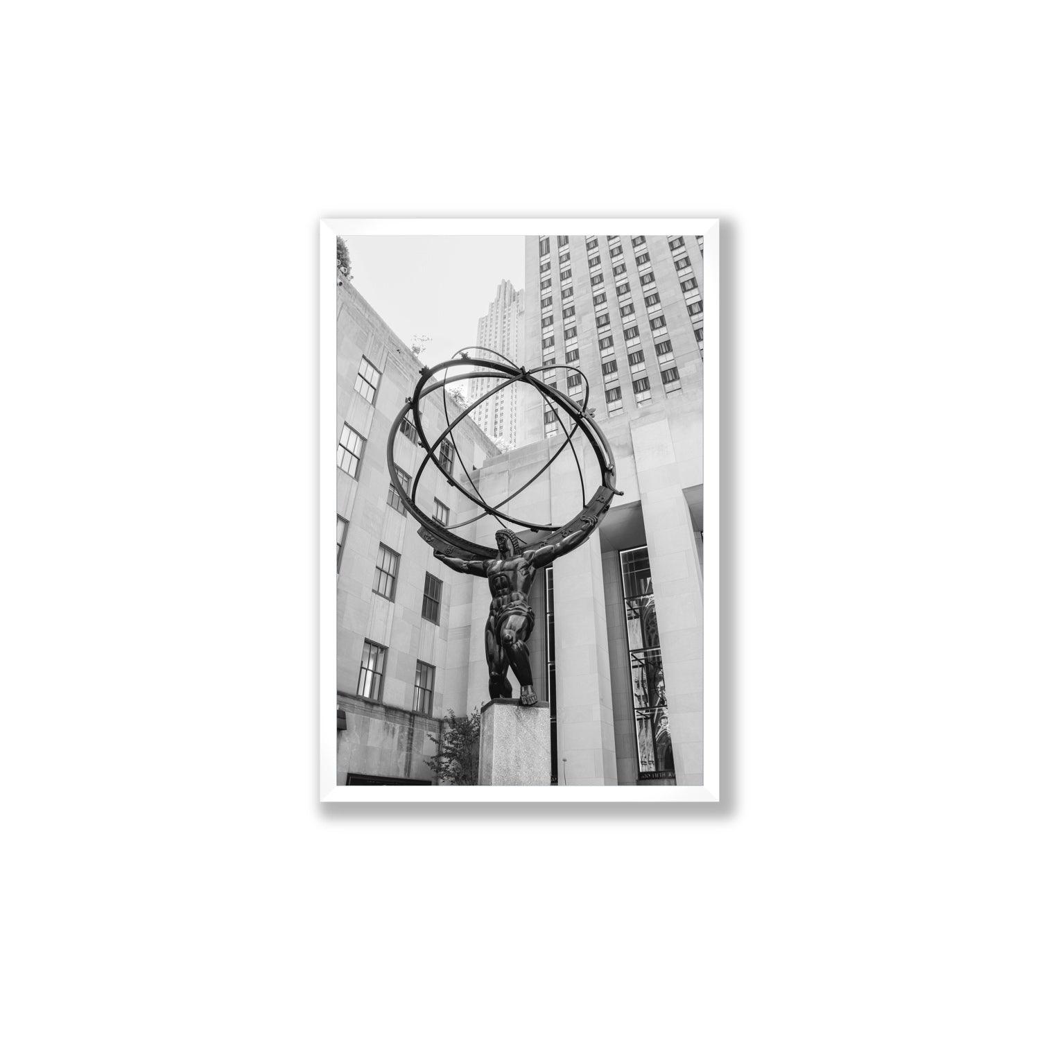 Atlas Ascends New York NYC Black & White wall art Large full-bleed fine art print in white frame