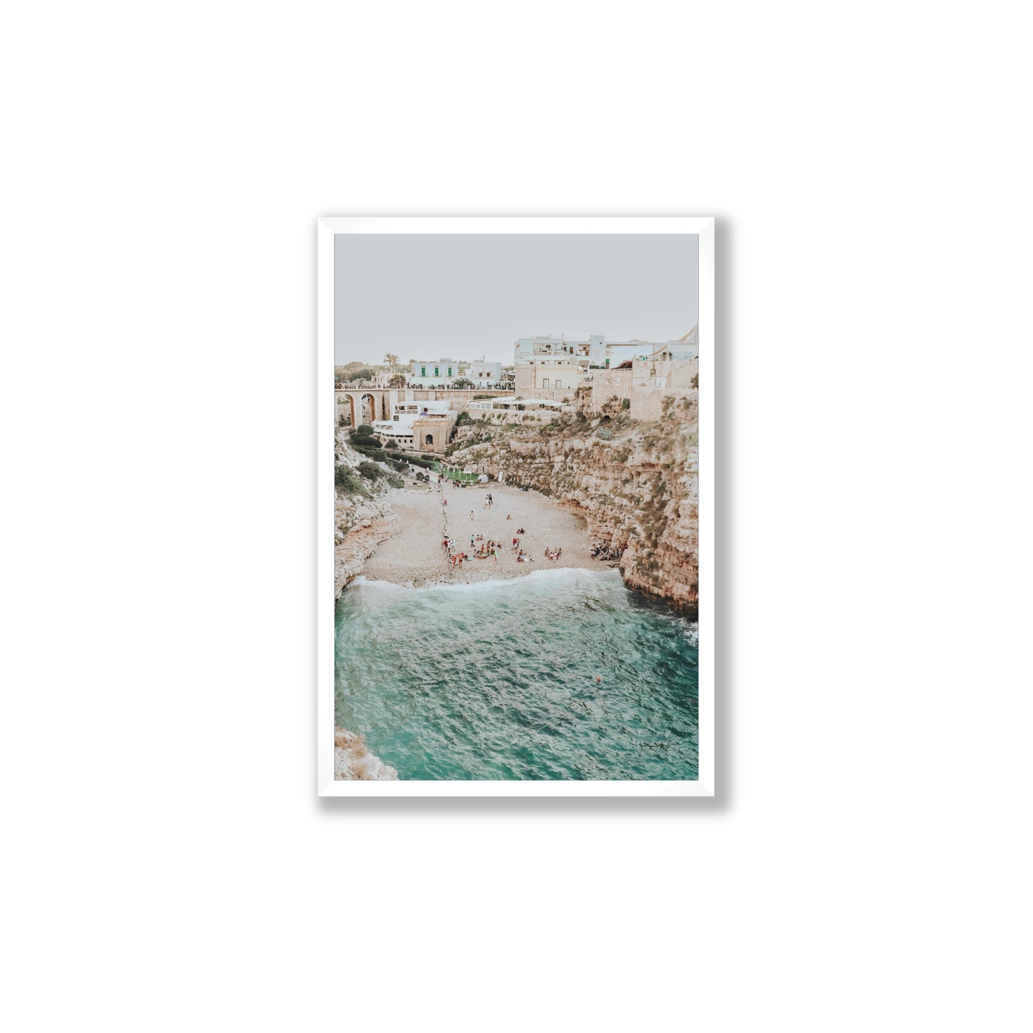 Polignano Vista Puglia coastal Italian beach fine art print Large full-bleed fine art print in white frame