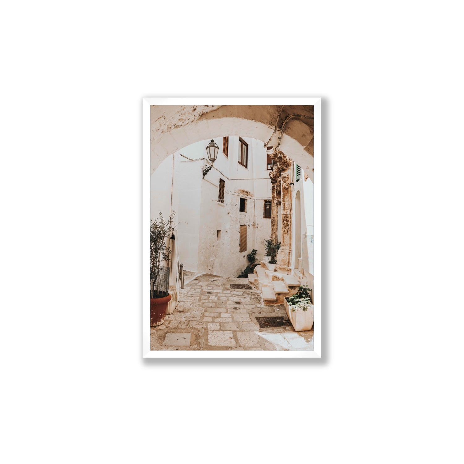 Pathway Wander Puglia Ostuni wall art Large full-bleed fine art print in white frame