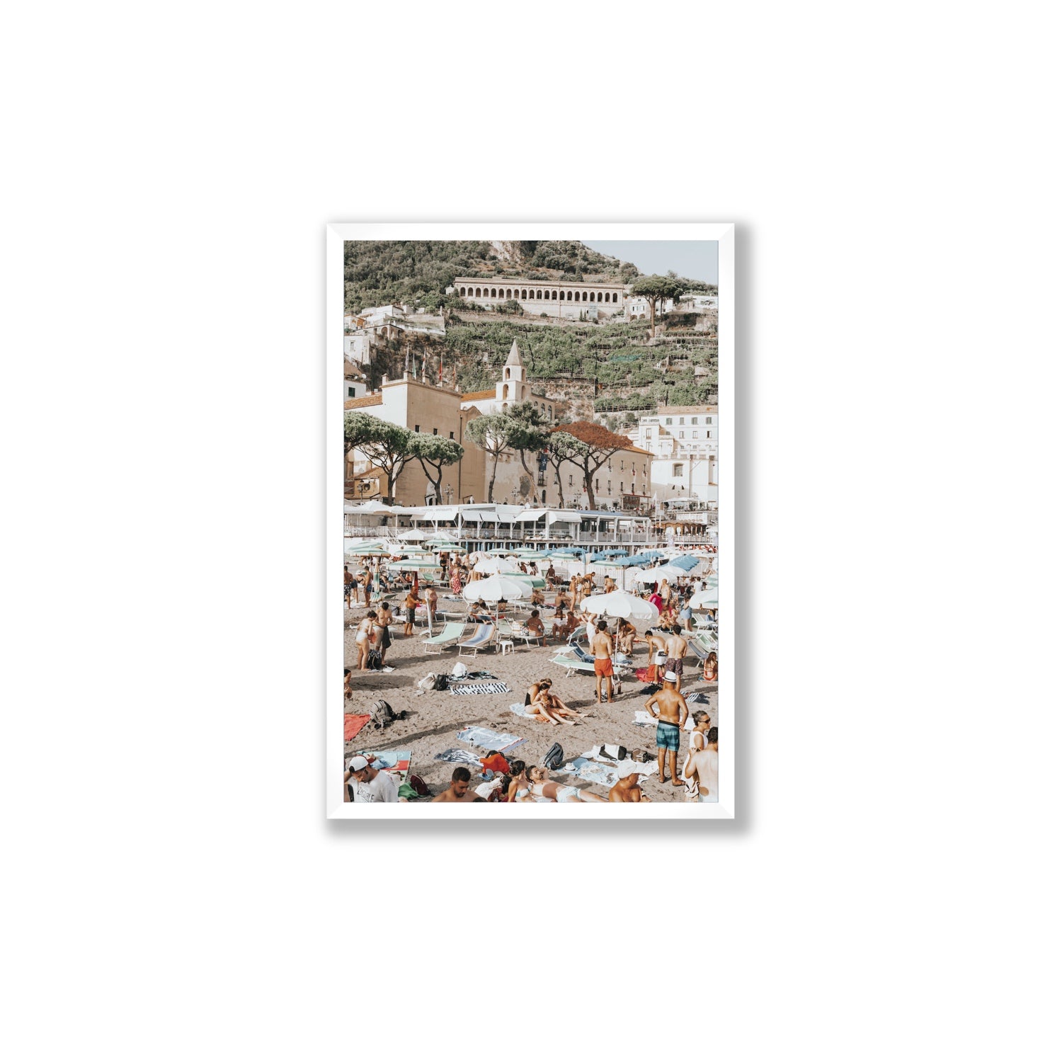 Festa In Spiaggia Amalfi coastal wall art Large full-bleed fine art print in white frame