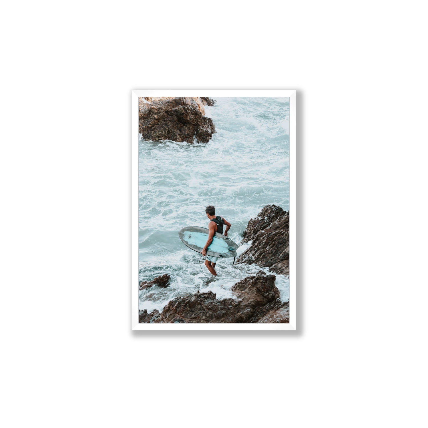 Into The Soup Byron Bay Surf coastal wall art Large full-bleed fine art print in white frame