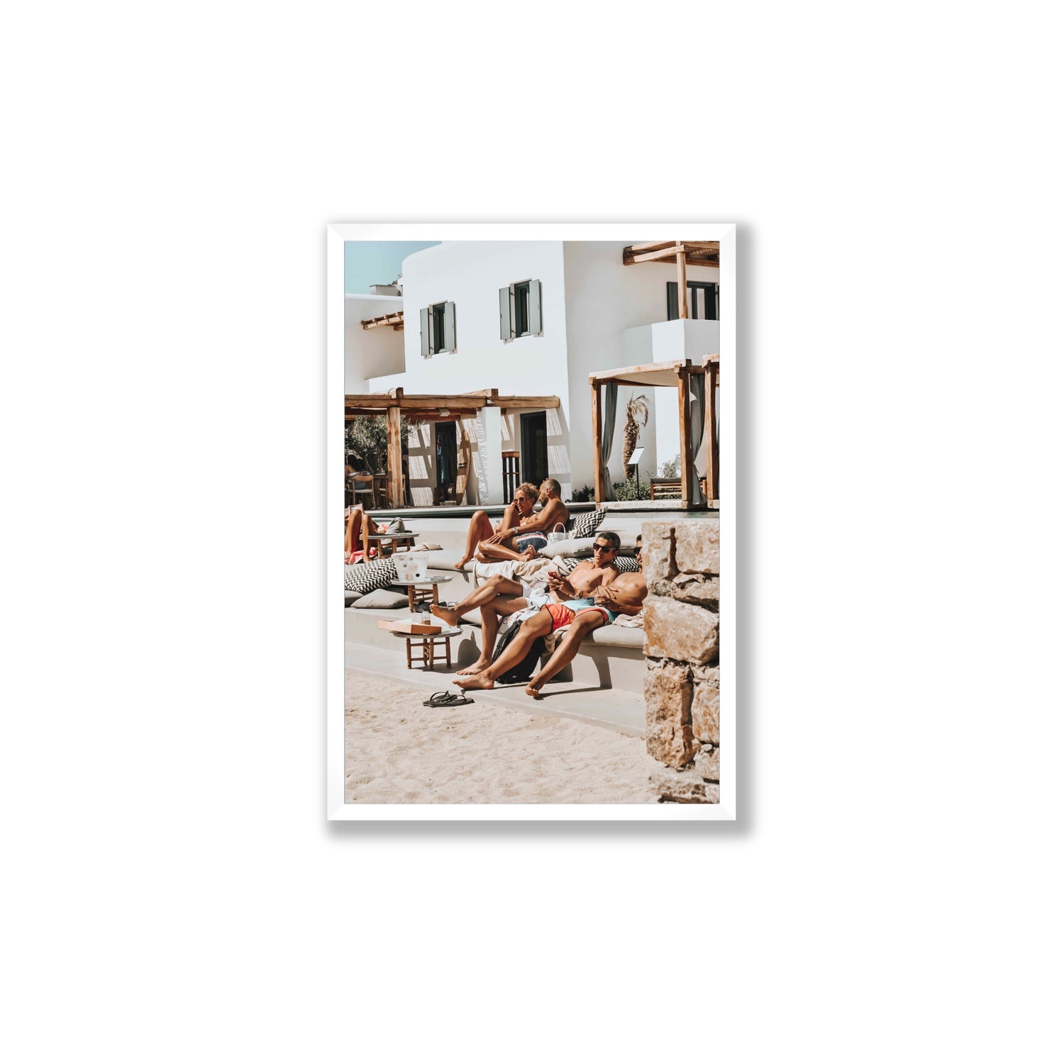 Style That Sizzles Mykonos Greek island wall art Large full-bleed fine art print in white frame