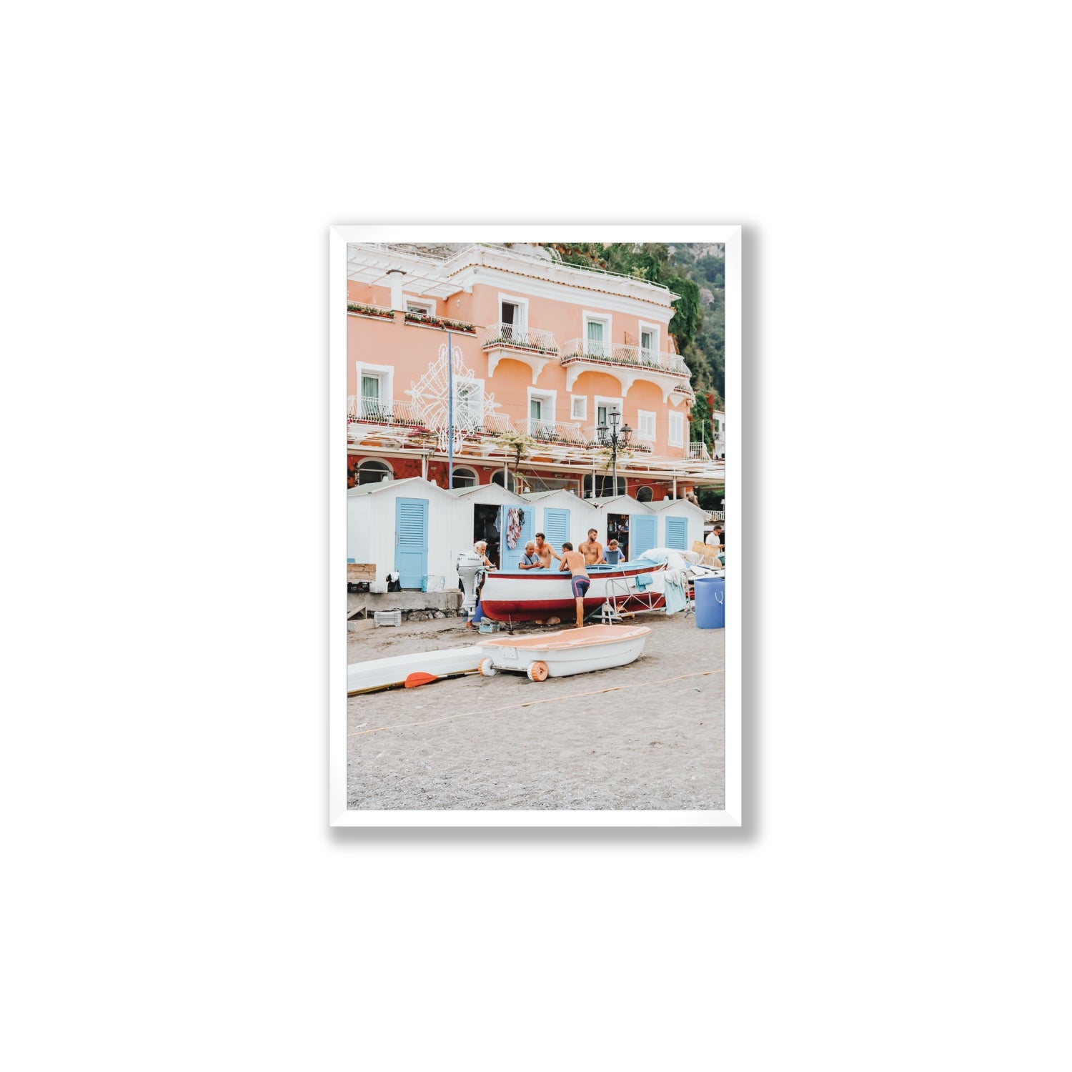 La Riunione della Mattina fine art print, Positano, Italy, Large, White Frame · Full Bleed, Fine Art Print