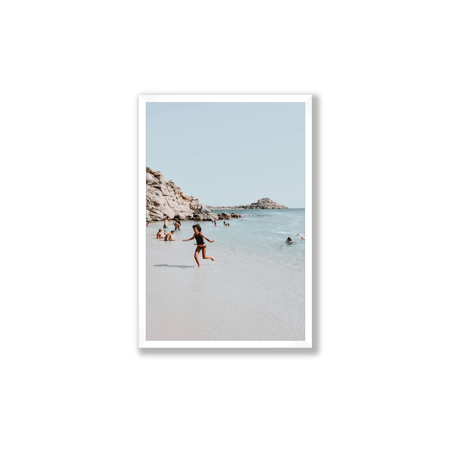 Skipping Angel Mykonos Greek island decor wall art Large full-bleed fine art print in white frame