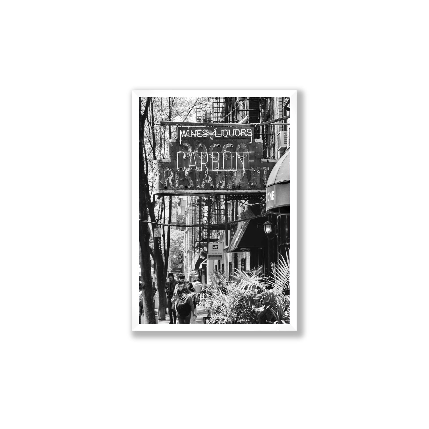 Paparazzi To Pasta New York NYC Black & White wall art Large full-bleed fine art print in white frame