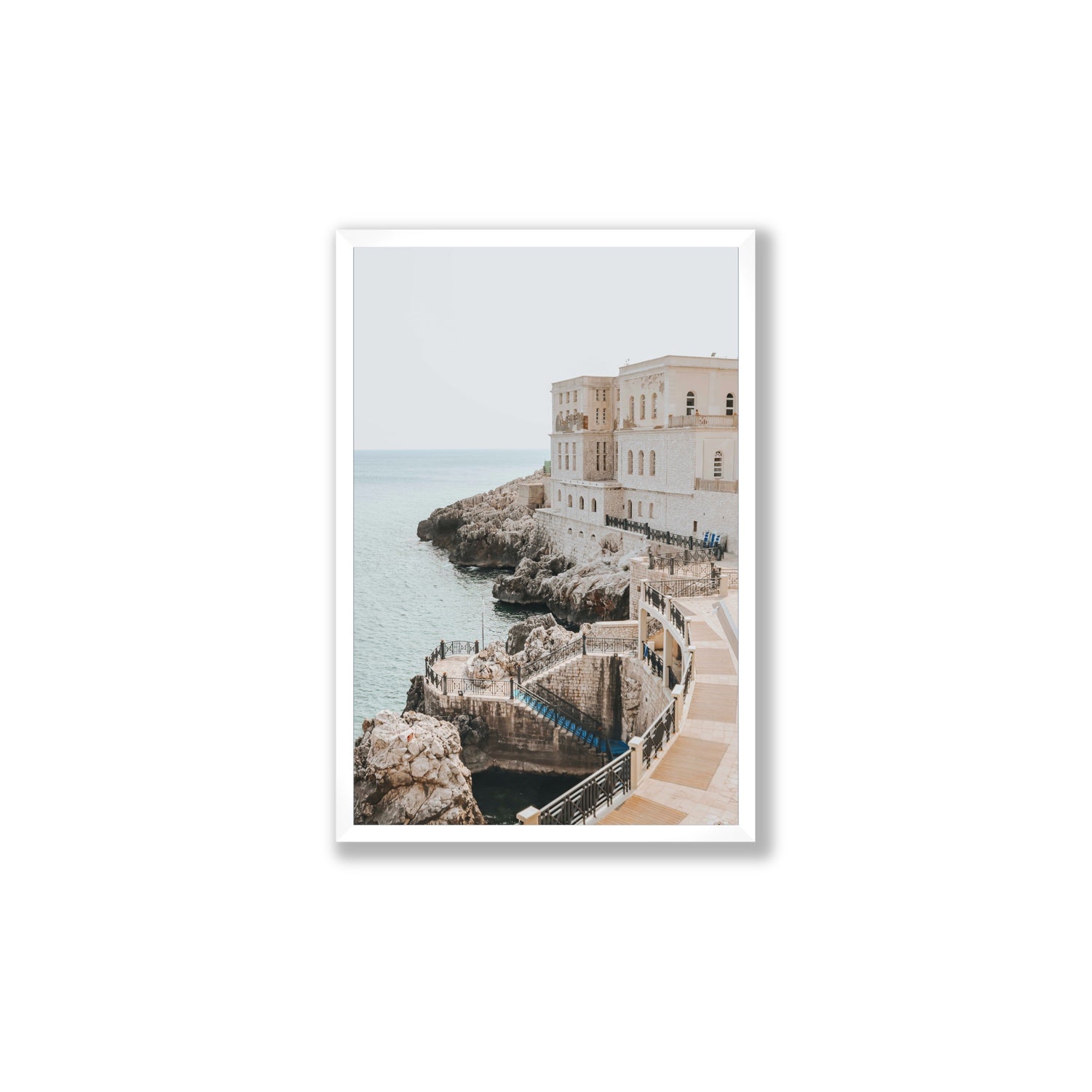 Santa Cesarea Puglia Italian coastal wall art Large full-bleed fine art print in white frame