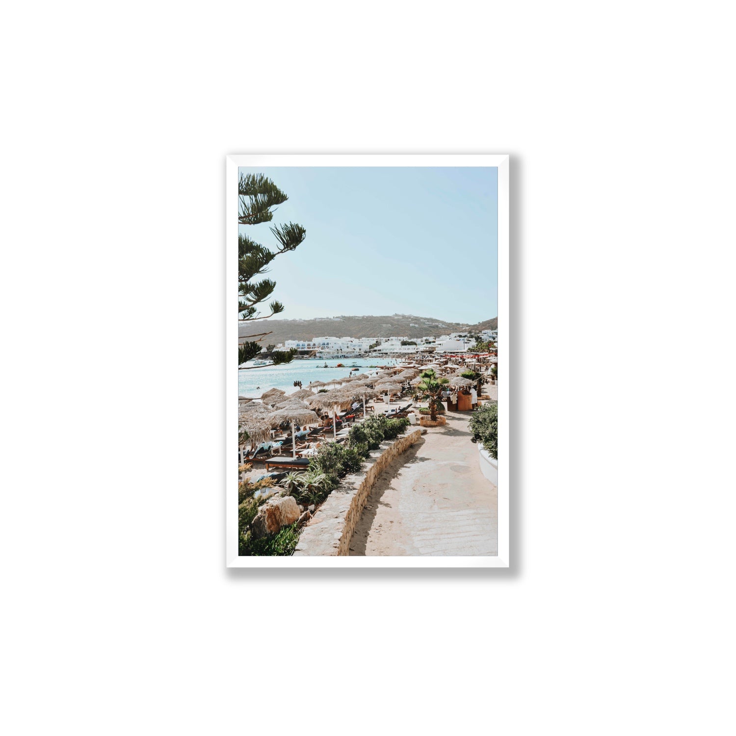 All Roads Lead To The Beach Mykonos Greek island wall art Large full-bleed fine art print in white frame