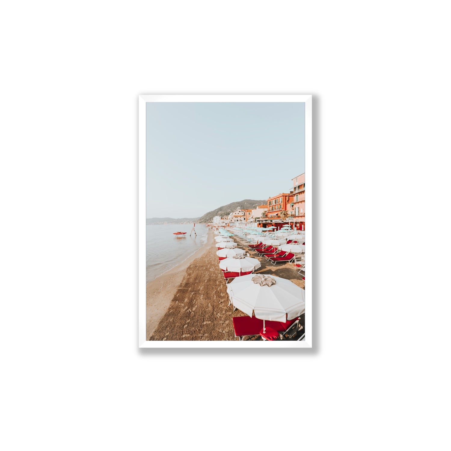 Italian Riviera fine art print, Alassio, Italy, coastal scenes artwork, Large, White Frame · Full Bleed, Fine Art Print