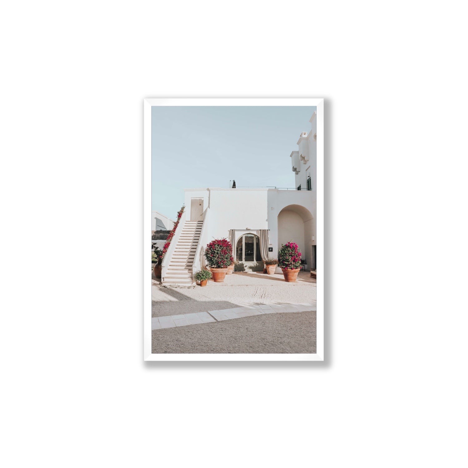 Scala Fiorita Puglia Mediterranean wall art Large full-bleed fine art print in white frame