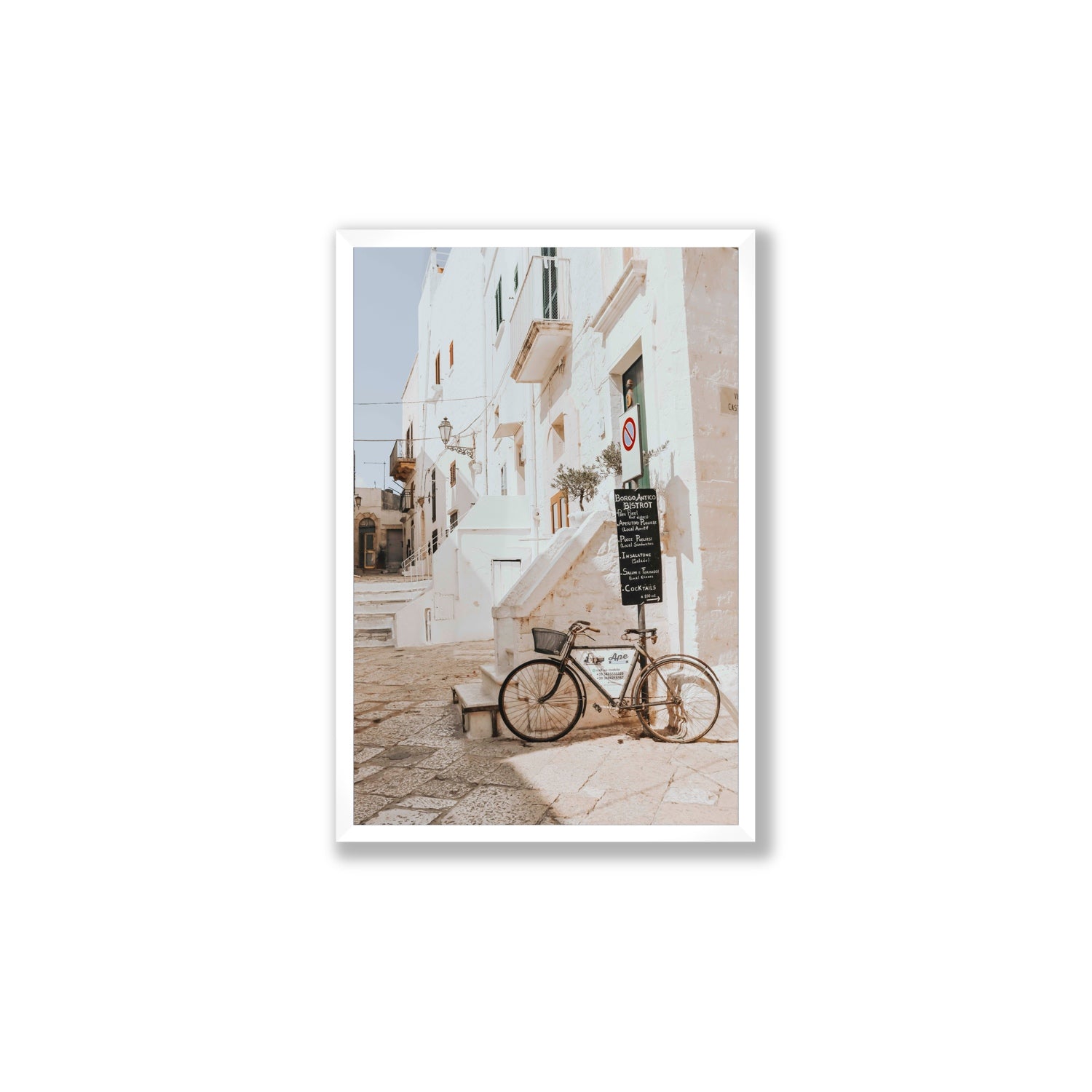 La Bicicletta Puglia Ostuni wall art Large full-bleed fine art print in white frame