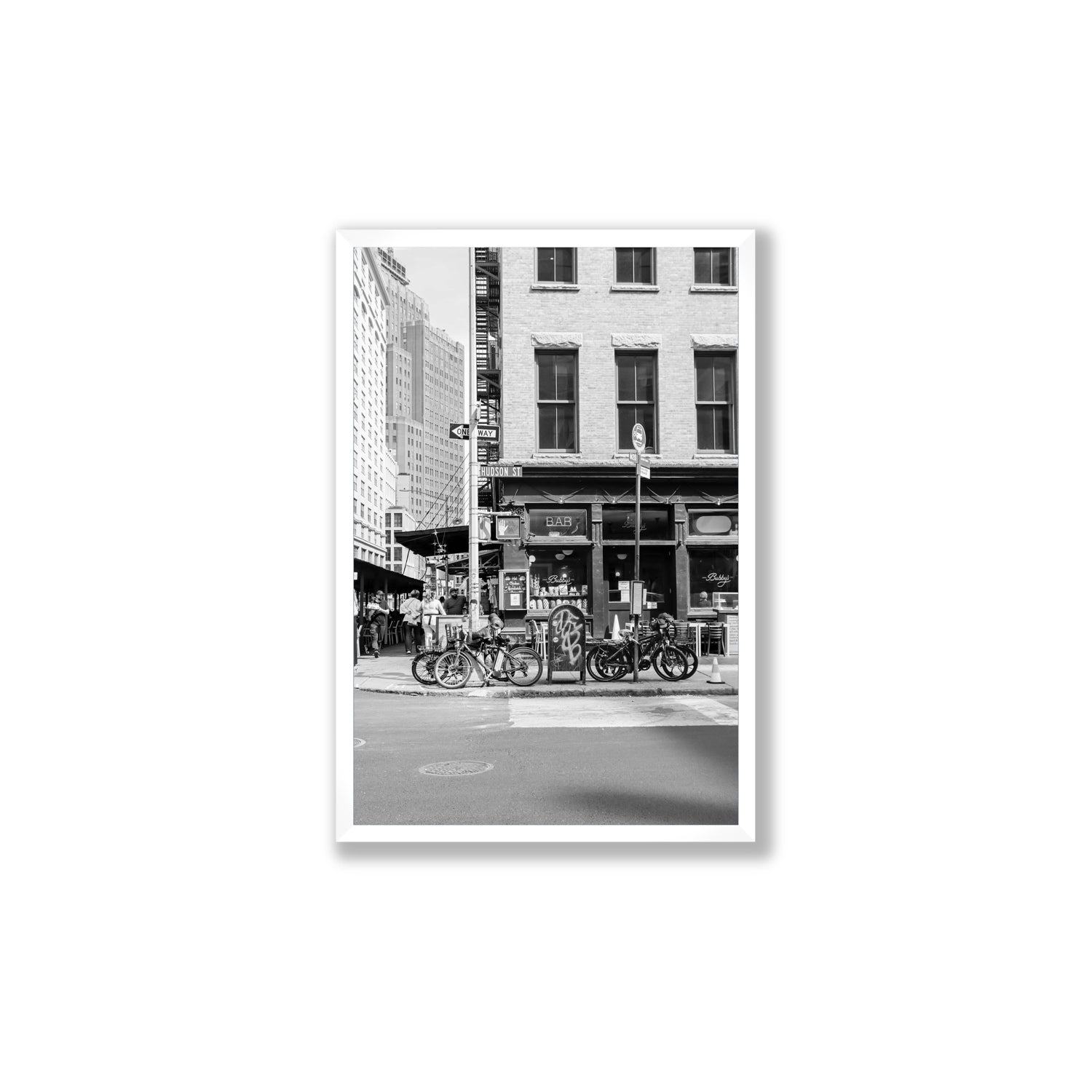 Bites Of The Big Apple New York NYC Black & White wall art Large full-bleed fine art print in white frame