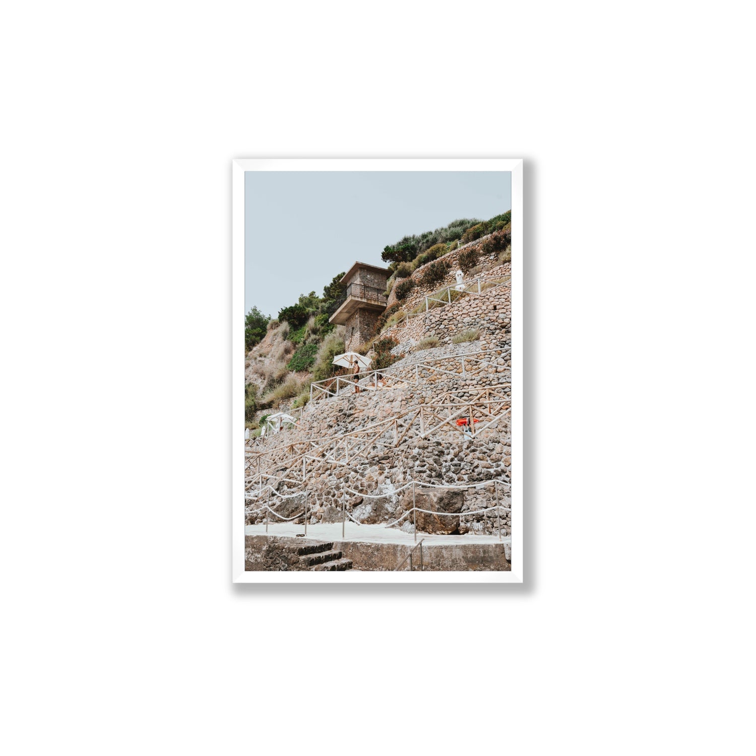 Solitude by the Sea Tuscany coastal Italian wall art Large full-bleed fine art print in white frame