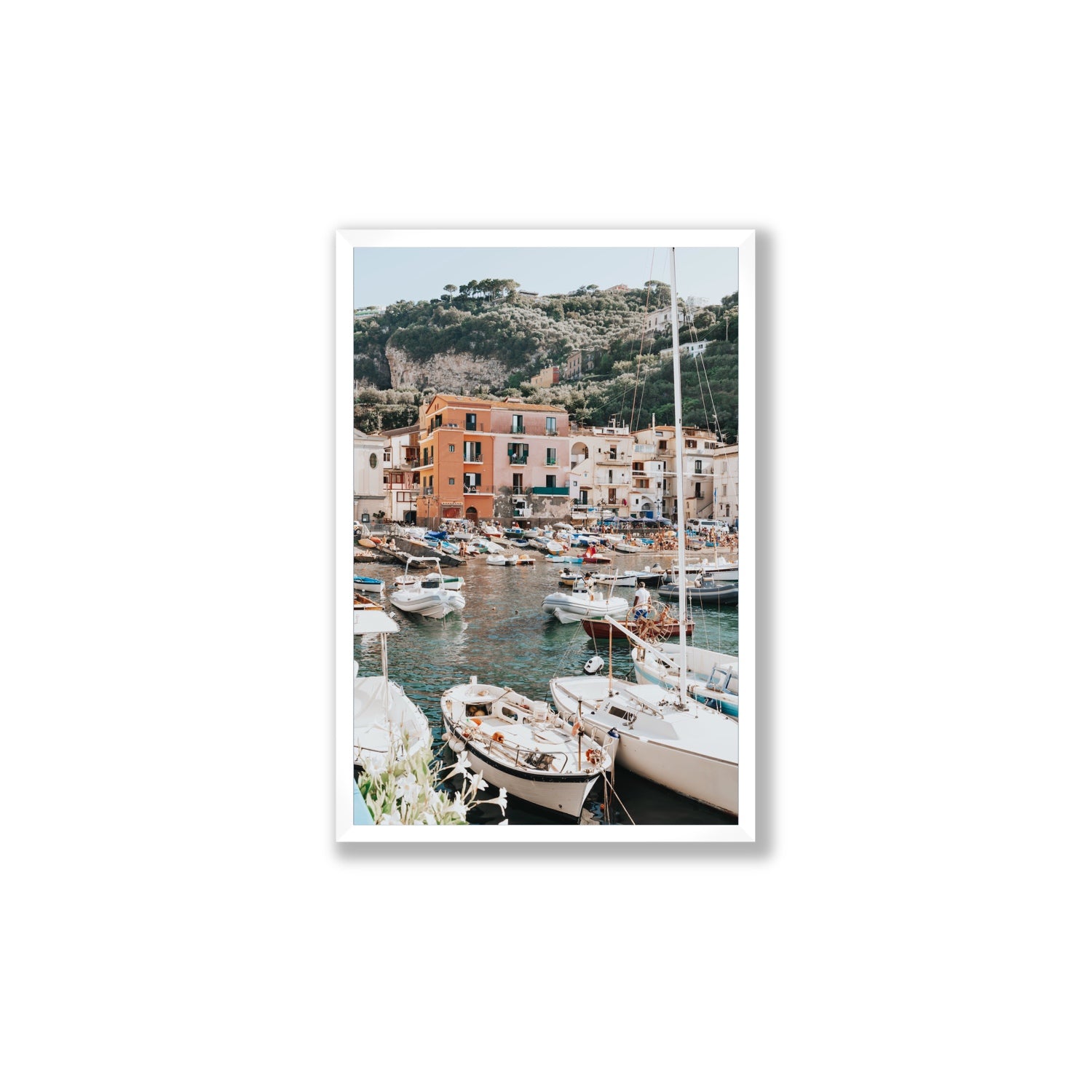 Marina Grande Sorrento coastal Italian wall art Large full-bleed fine art print in white frame
