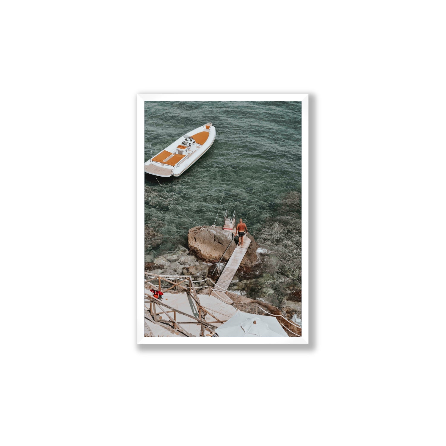 Secret Cove Tuscany coastal Italian wall art Large full-bleed fine art print in white frame