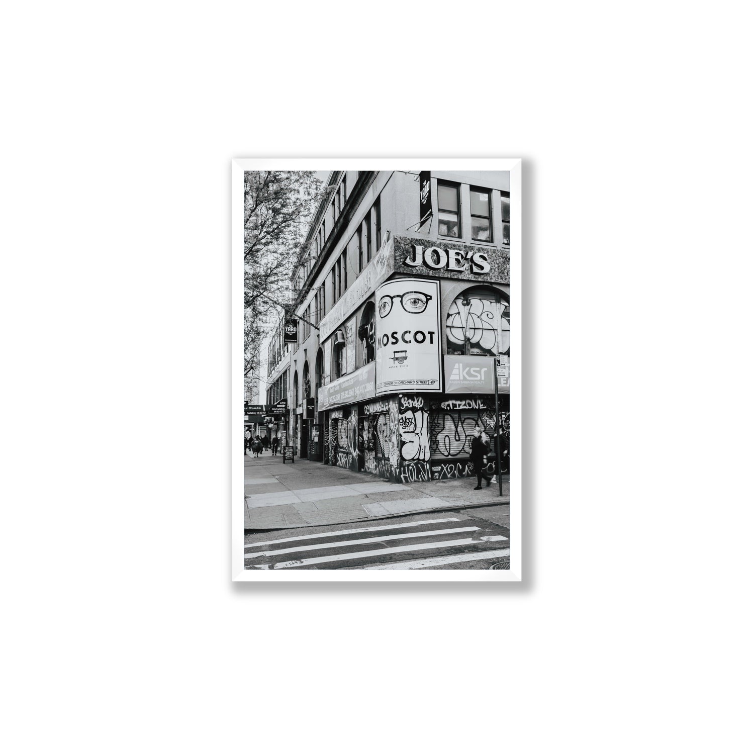 Lower East Side Murals New York NYC Black & White wall art Large full-bleed fine art print in white frame