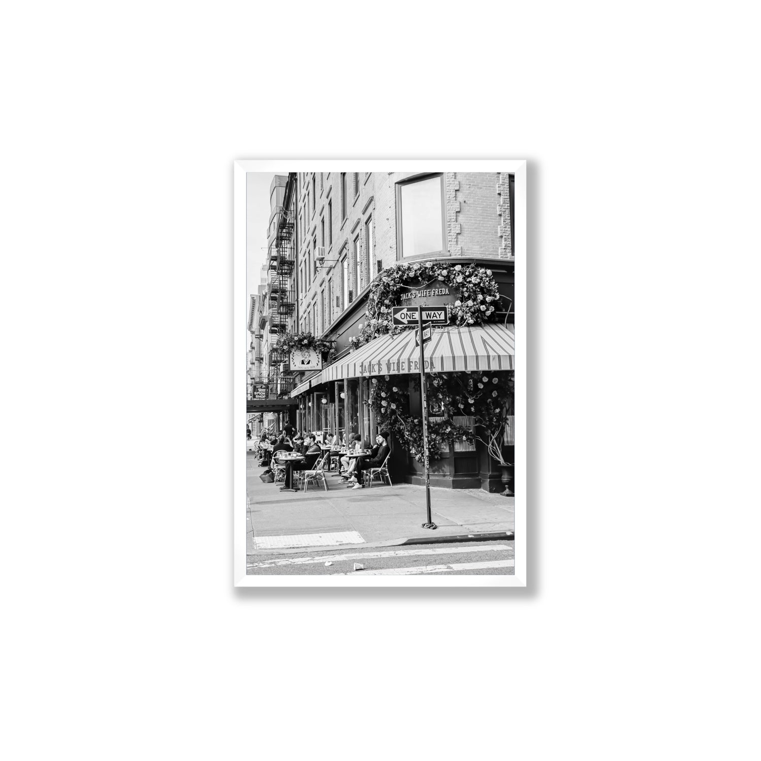 Freda's Feast New York NYC Black & White wall art Large full-bleed fine art print in white frame