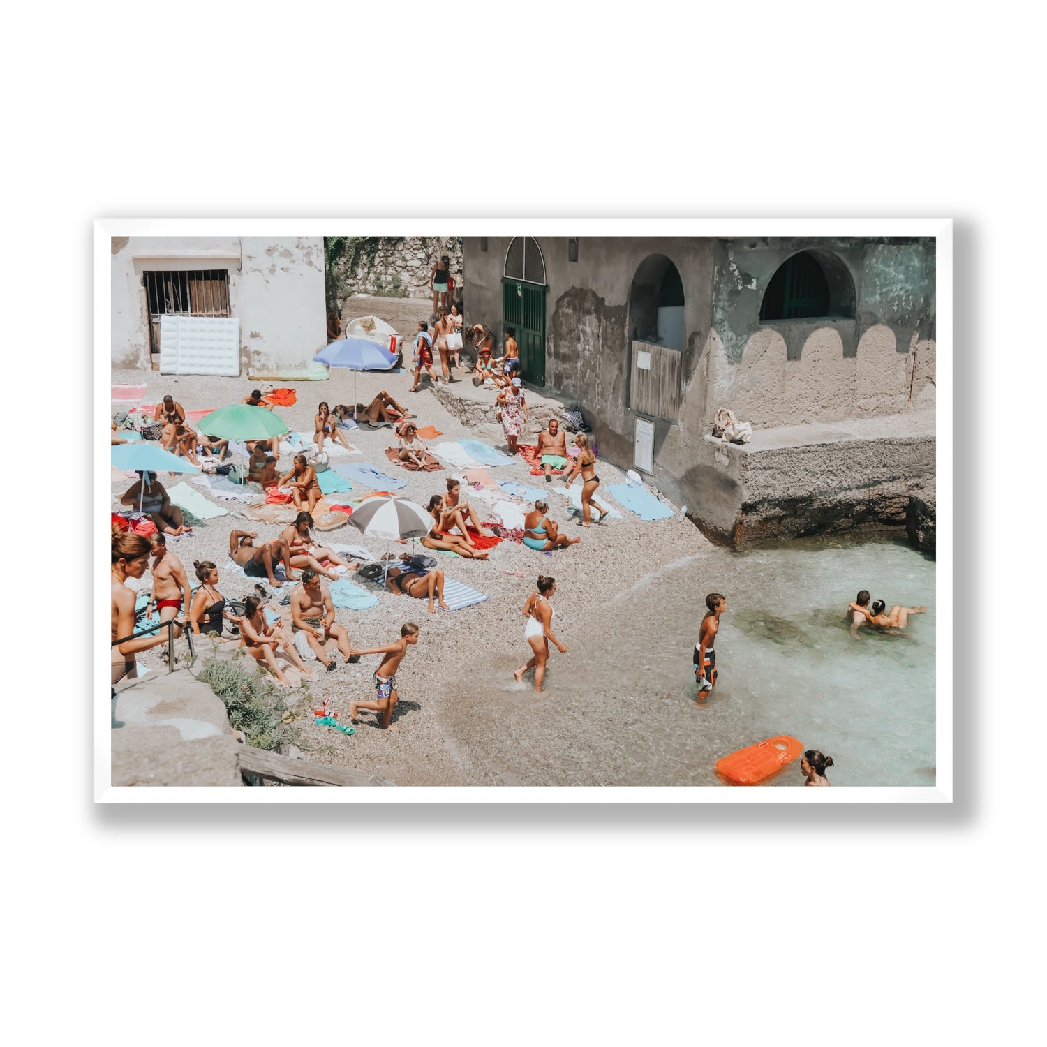 Heatwave Capri beach coastal wall art Statement full-bleed fine art print in white frame