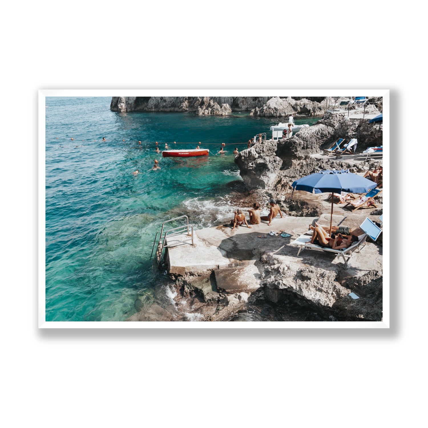 Serenity By The Sea Capri Mediterranean wall art Statement full-bleed fine art print in white frame