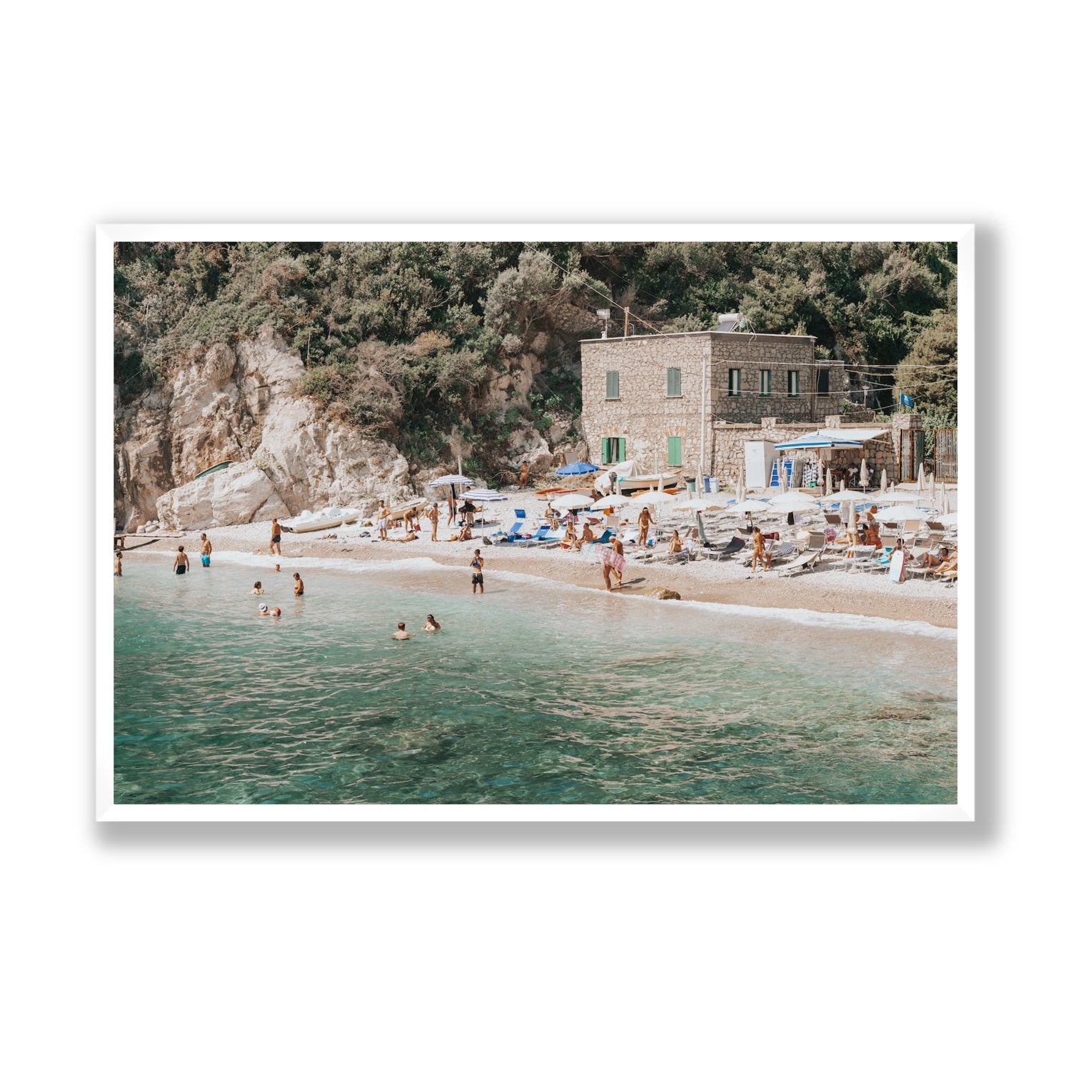 Secluded Sanctuary Nerano Italian Mediterranean decor wall art Statement full-bleed fine art print in white frame