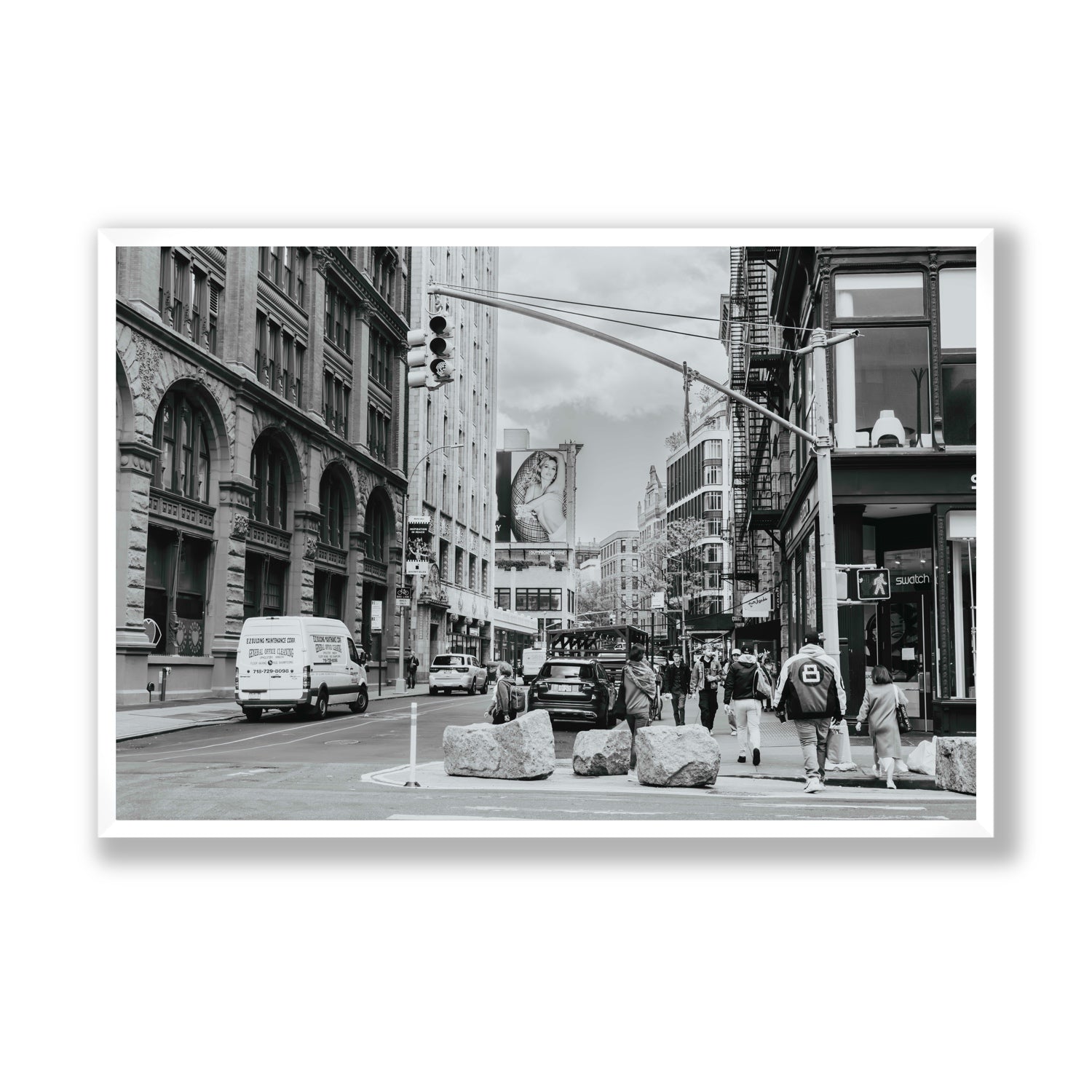 Inkwell Metropolis New York NYC Black & White wall art Statement full-bleed fine art print in white frame