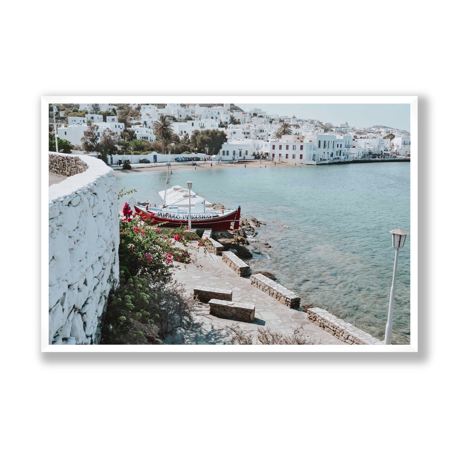 Harika Mykonos Greek island wall art Statement full-bleed fine art print in white frame