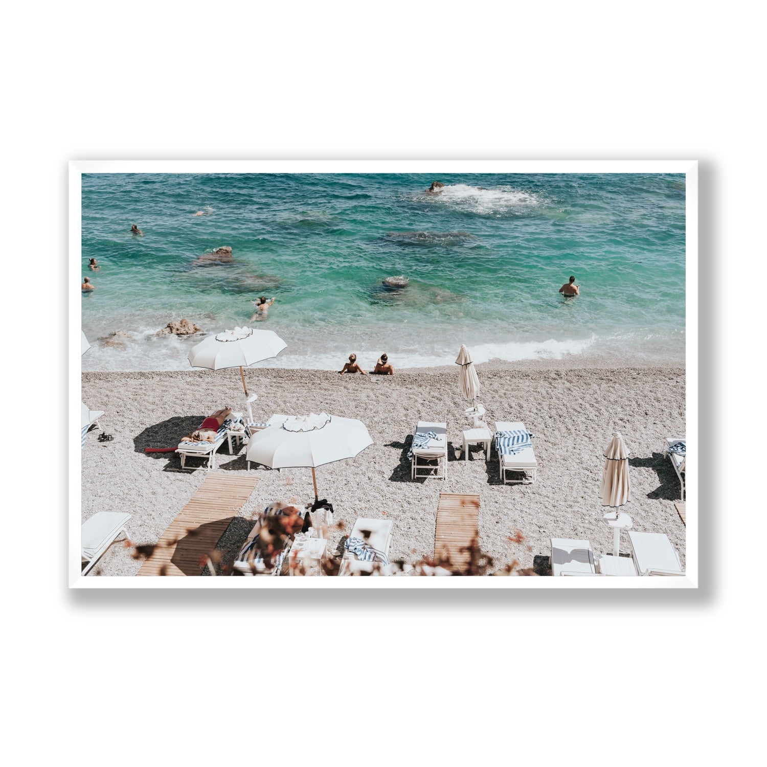 Amicizia Amalfi Italian beach wall art Statement full-bleed fine art print in white frame