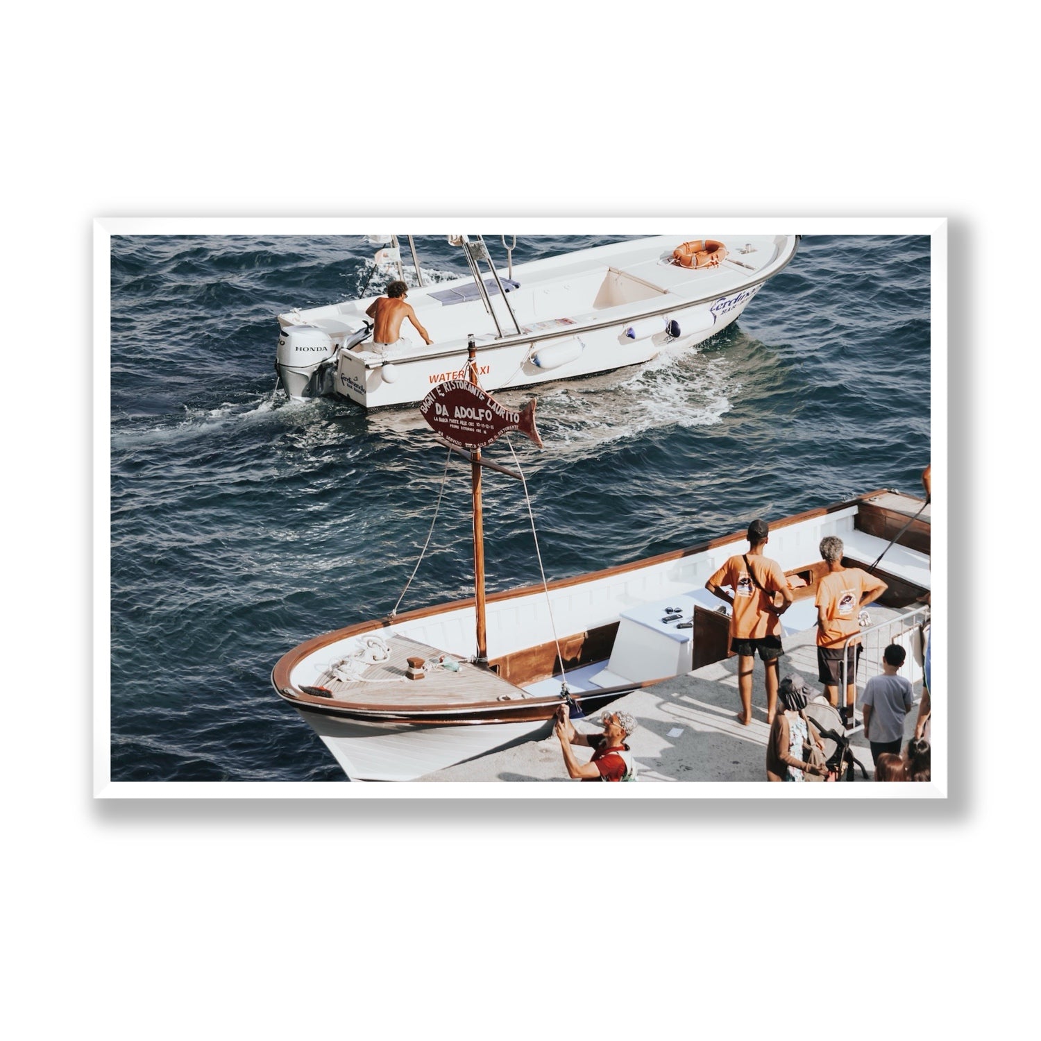 Water Taxi Positano wall art Statement full-bleed fine art print in white frame