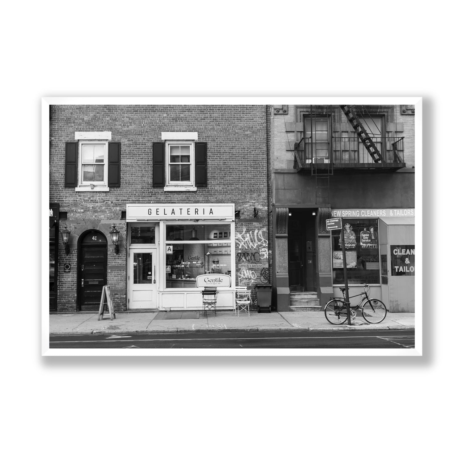 West Village Dolcezza New York NYC Black & White wall art Statement full-bleed fine art print in white frame