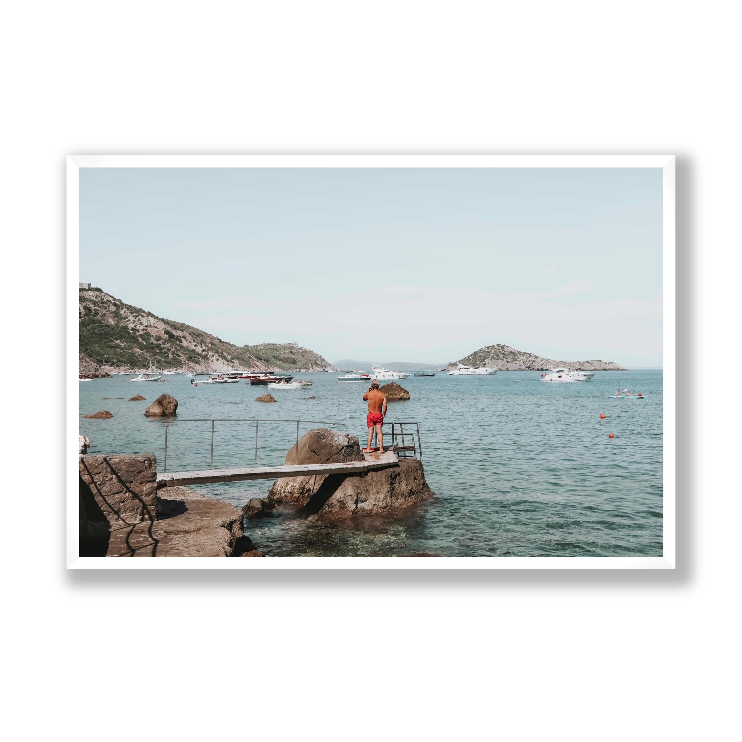 Out Of Office Tuscany coastal Italian wall art Statement full-bleed fine art print in white frame