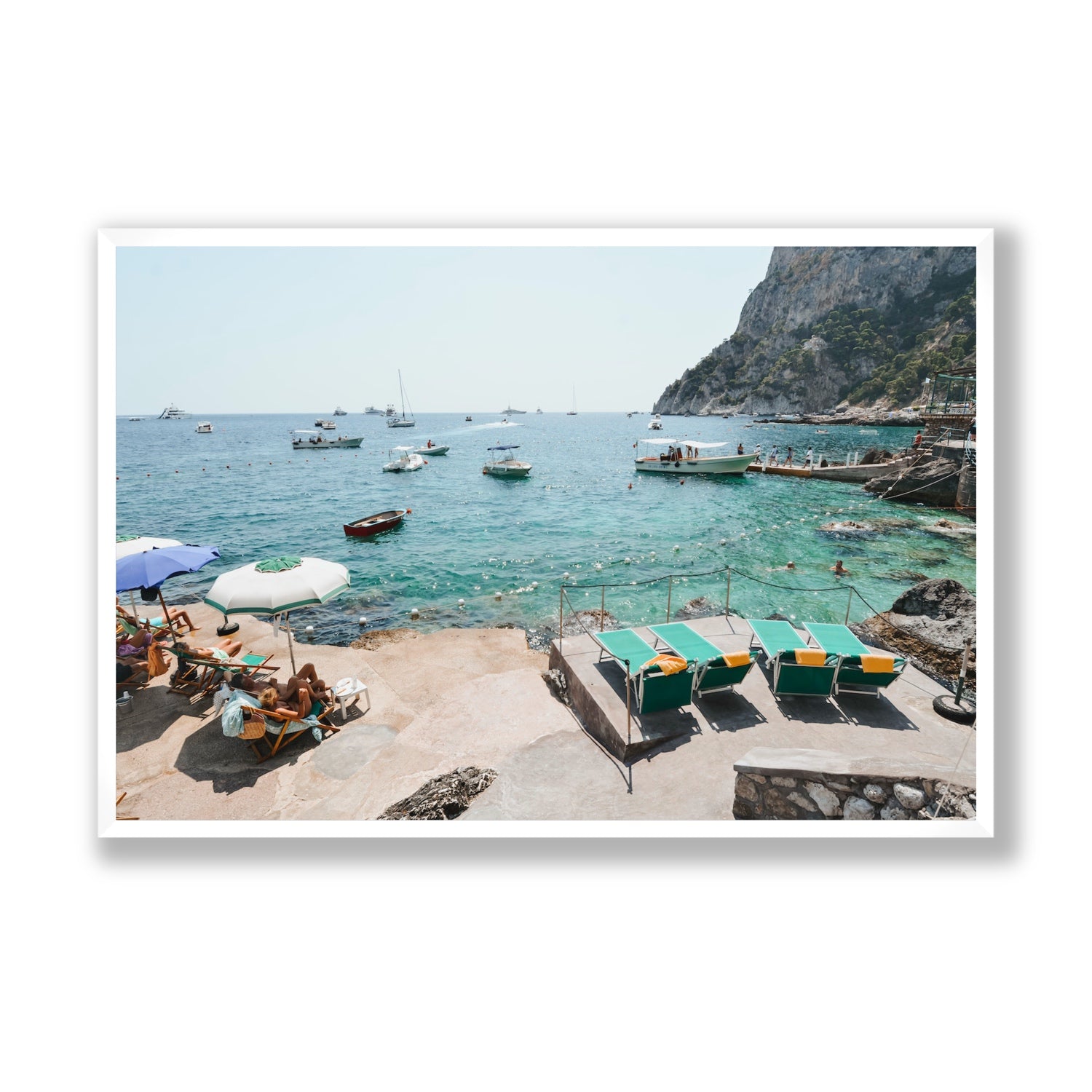 Save Me A Seat Capri Mediterranean wall art Statement full-bleed fine art print in white frame