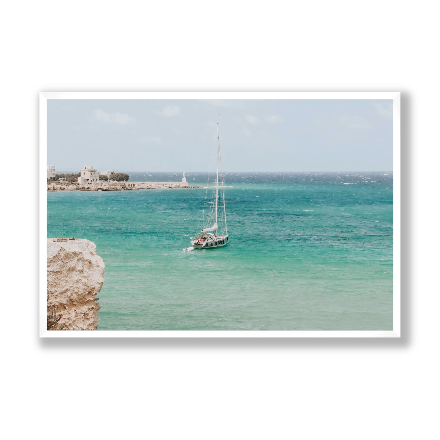 Adriatic Escape Puglia Italian coastal decor wall art Statement full-bleed fine art print in white frame